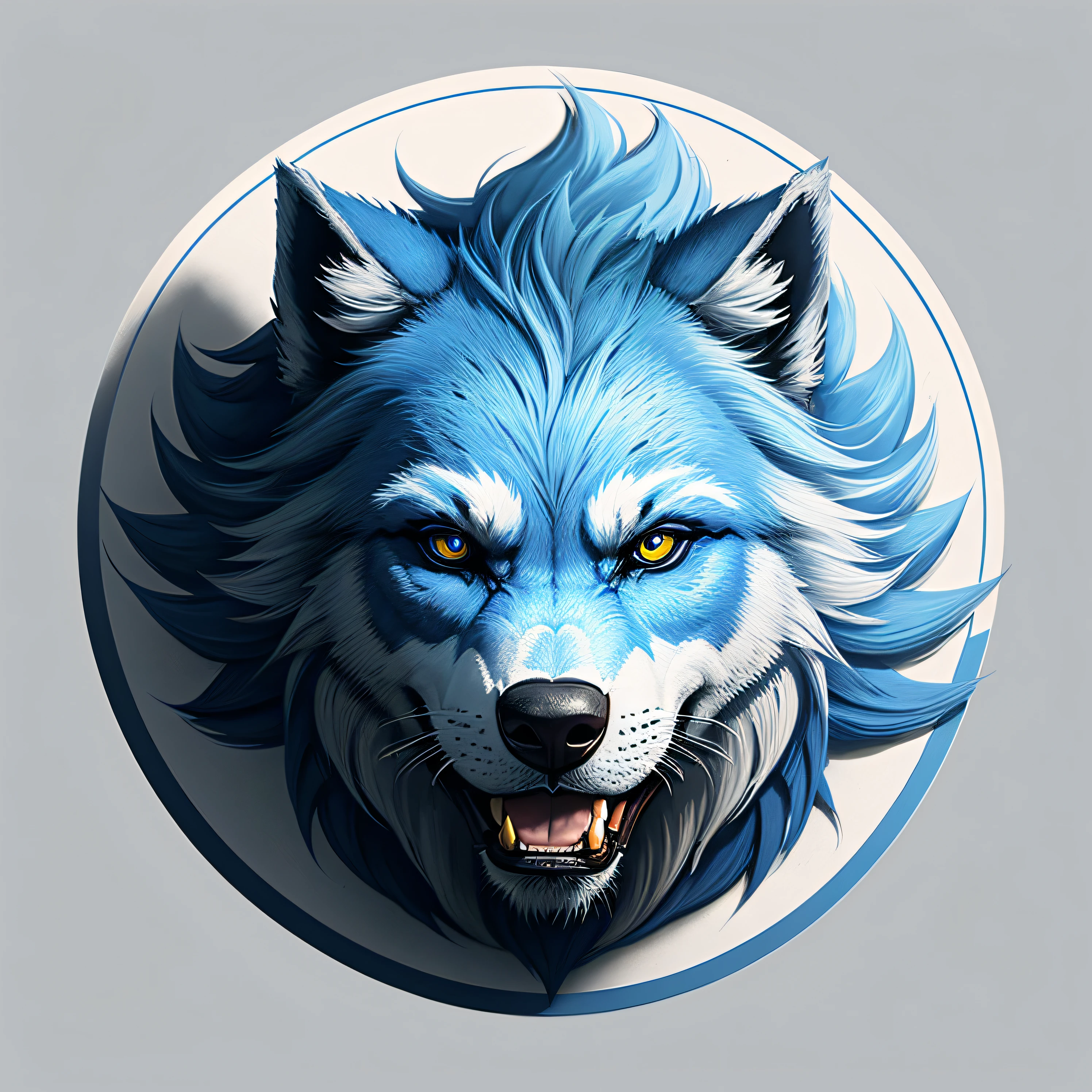 1lobisomem(Emblema circular: 1.5) (Lobisomem azul e branco: 1.5) (ultra qualidade, incomparable masterpiece: 1.4) (realismo: 1.2), (Realista: 1.2) (absurdos: 1.2) estilo anime, 4k, esmagadoramente Pixel-Perfect, detalhado, ultra-detalhado, arte digital, arte vetorial plana