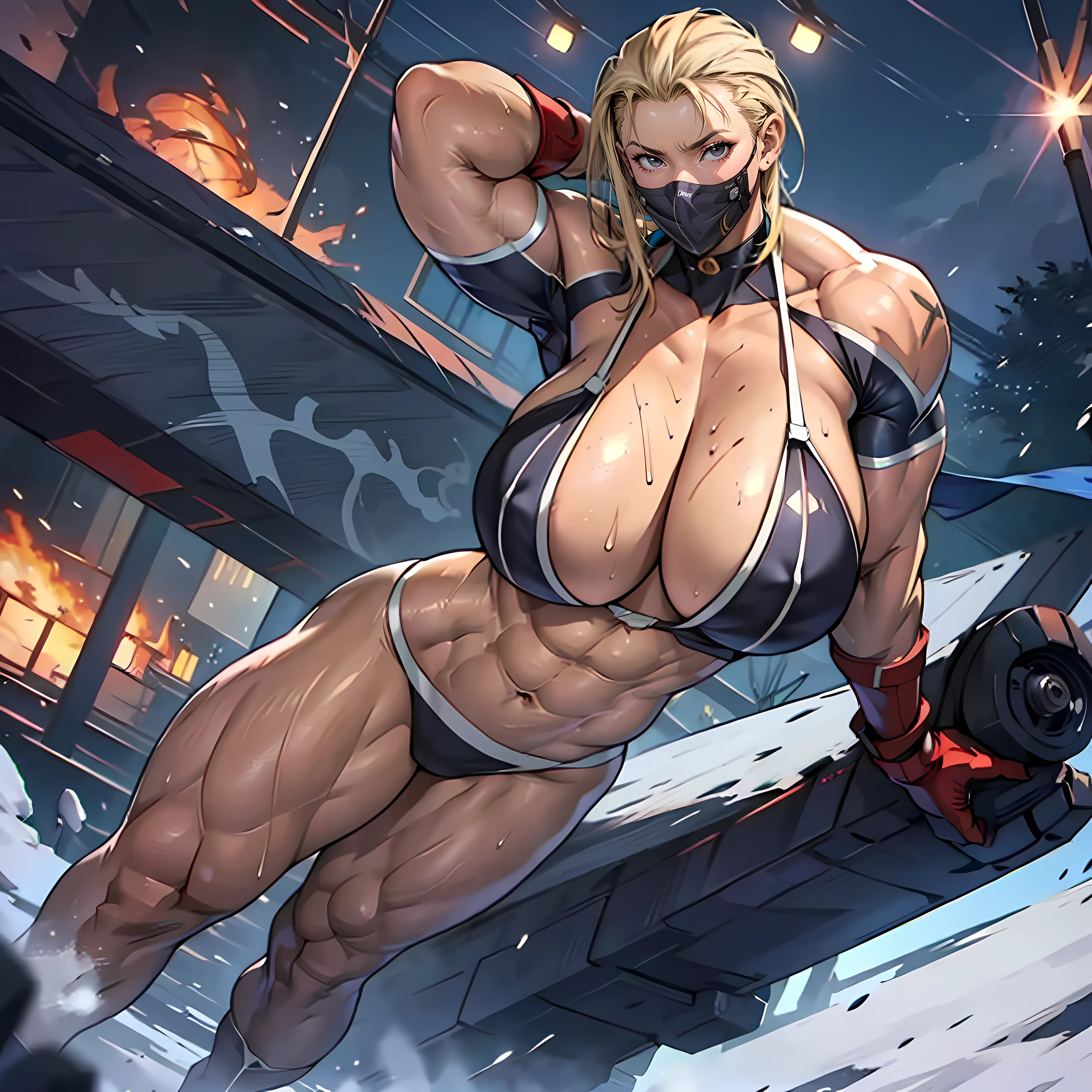 Masterwork, Best Quality, ultra-detailed, dynamic lighting, cinematic lighting, 1girl, beautiful face, cammy white, buxom, A woman standing in the snow, extremely detailed, sexy body, sexy pose, ((NSFW)), (((accurate anatomy))), ((wide hips)), (((Huge breasts))), ((long legs)), (((Massive Female Bodybuilder))), ((((Muscular Legs)))), (((((Huge Muscles)))))