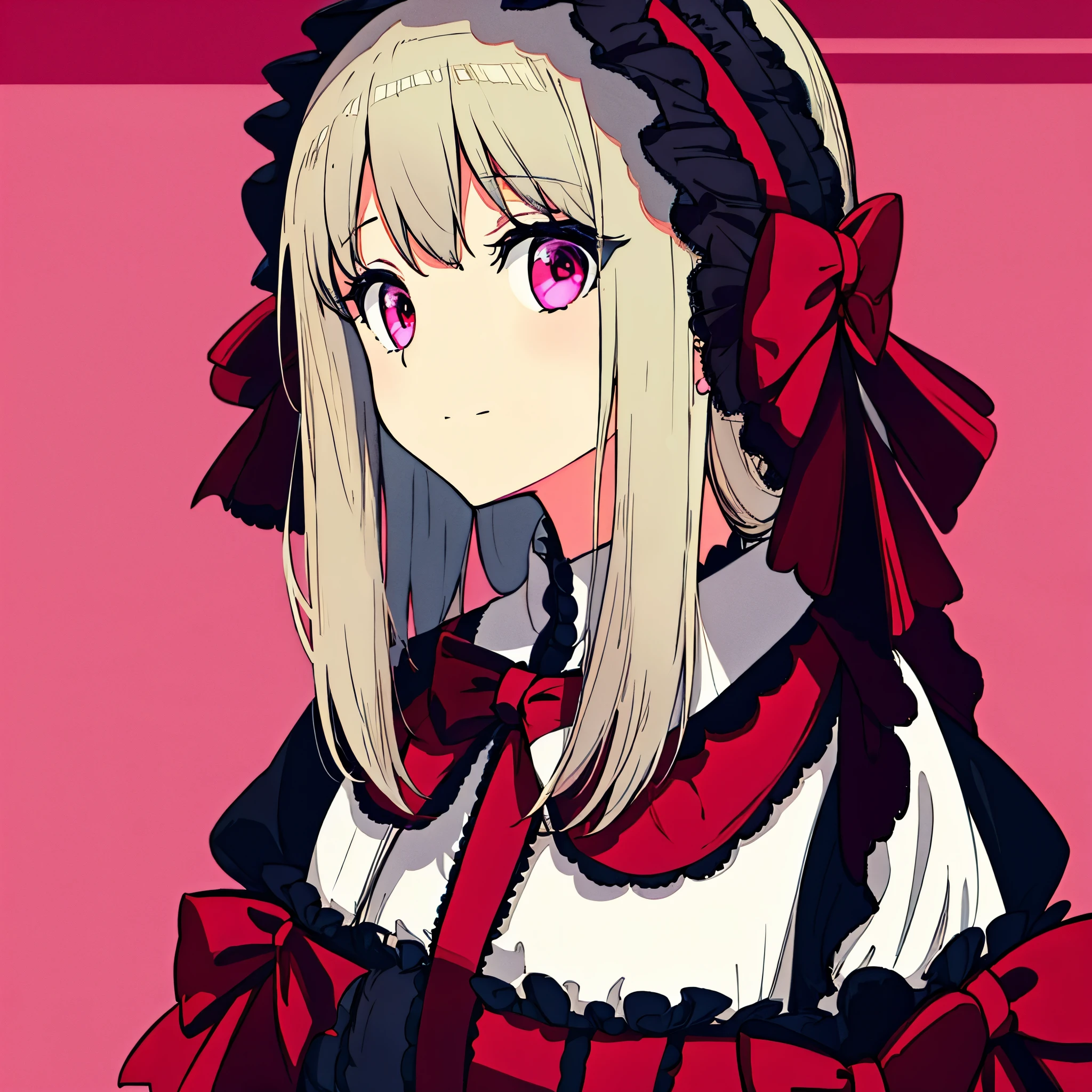 Valentine、pink background、chocolate、simple、Gothic Lolita、solo、face