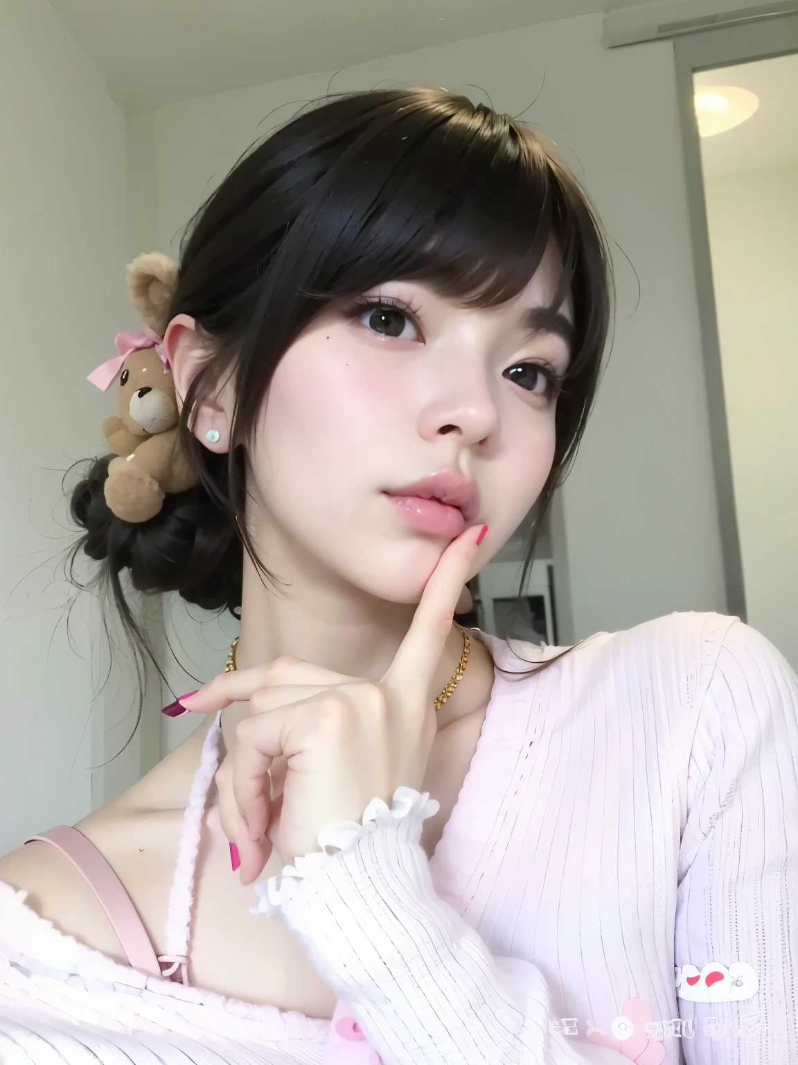 a close up of a woman with a teddy bear in her hand, belle delphine, ulzzang, anime girl in real life, cute natural anime face, sakimichan, ruan cute vtuber, popular south korean makeup, cute kawaii girl, popular korean makeup, girl cute-fine-face, kawaii realistic portrait, with cute - fine - face