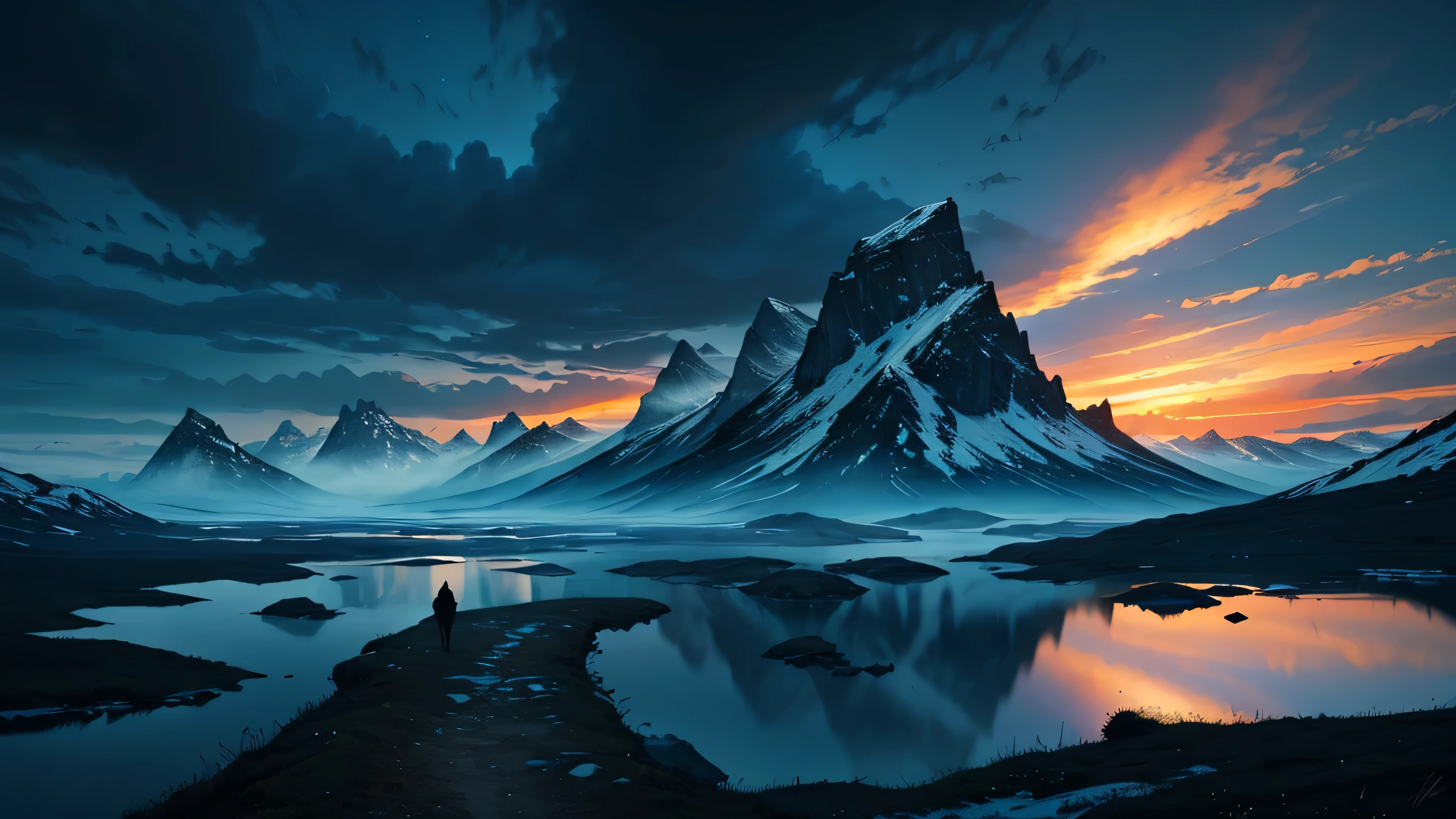 hopeless landscape, fantasia negra, paisagem bonita, obra de arte, tundra, dark sky, atmosfera fria