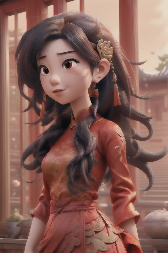 a girl with a Eastern dragon, chinese clothes, Dunhuang style, jewelry, earrings, hair ornament, wide sleeves, PIXIV, midjourney portrait, panoramic view, Ultra high saturation, (best quality, masterpiece, Representative work, official art, Professional, 8k:1.3)