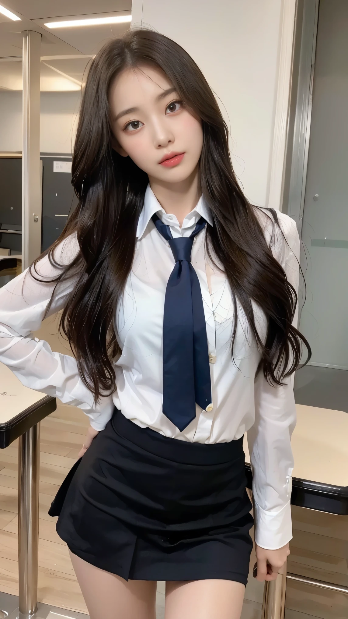 (best quality,4K,masterpiece:1.2),pretty girl,1 girl,promoted to sexy:1.1,Deep hair:1.1,Woman in school uniform,Soaked school uniform,The facial details are very rich,Detailed lips,delicate eyes,double eyelids,mini skirt white,stand up