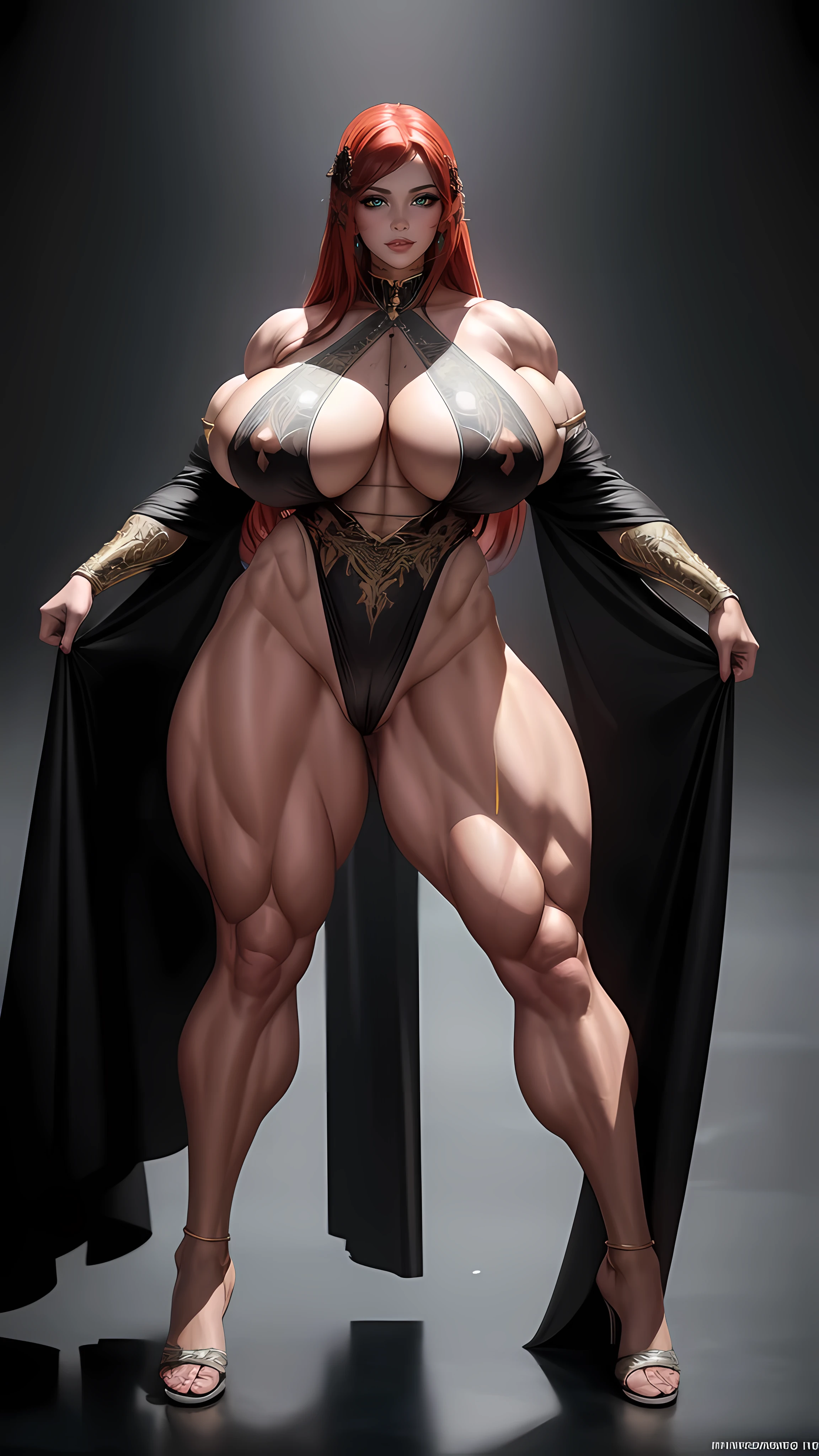 Best Quality, Masterpiece, High Detail, Realistic, High Definition, Adult Film Star, Tall Body, Hourglass Figure, Woman Dancing costume, Ancient, Night, Ancient Costume, Seduction, making an erotic face, expressive face, very little light, very dark, no light, foggy, ((1girl)), by Alfons mucha and artgerm, (a big crow:1.2), surrounded by floral motifs and (geometric patterns:0.3), The crow symbolize wisdom, mystery, or magic, detailed eyes, (red hair:1.3), (freckles:1.2), (huge breasts:0.95), (nearly naked:1.4), underboob, thick but fit, Catherine Zeta Jones, silk robes, detailed background, 25 yo, natural, amazing body, pronounced feminine feature, speaking, laughing, (no panties:1.6), masterpiece, trending on Artstation Detailed, Realistic, 4k highly detailed digital art, octane render, bioluminescent, 8K resolution concept art, realism, by Mappa studios, masterpiece, best quality, ((NSFW)), (((accurate anatomy))), ((wide hips)), (((Huge breasts))), ((long legs)), (((Massive Female Bodybuilder))), ((((Muscular Legs)))), (((((Huge Muscles)))))