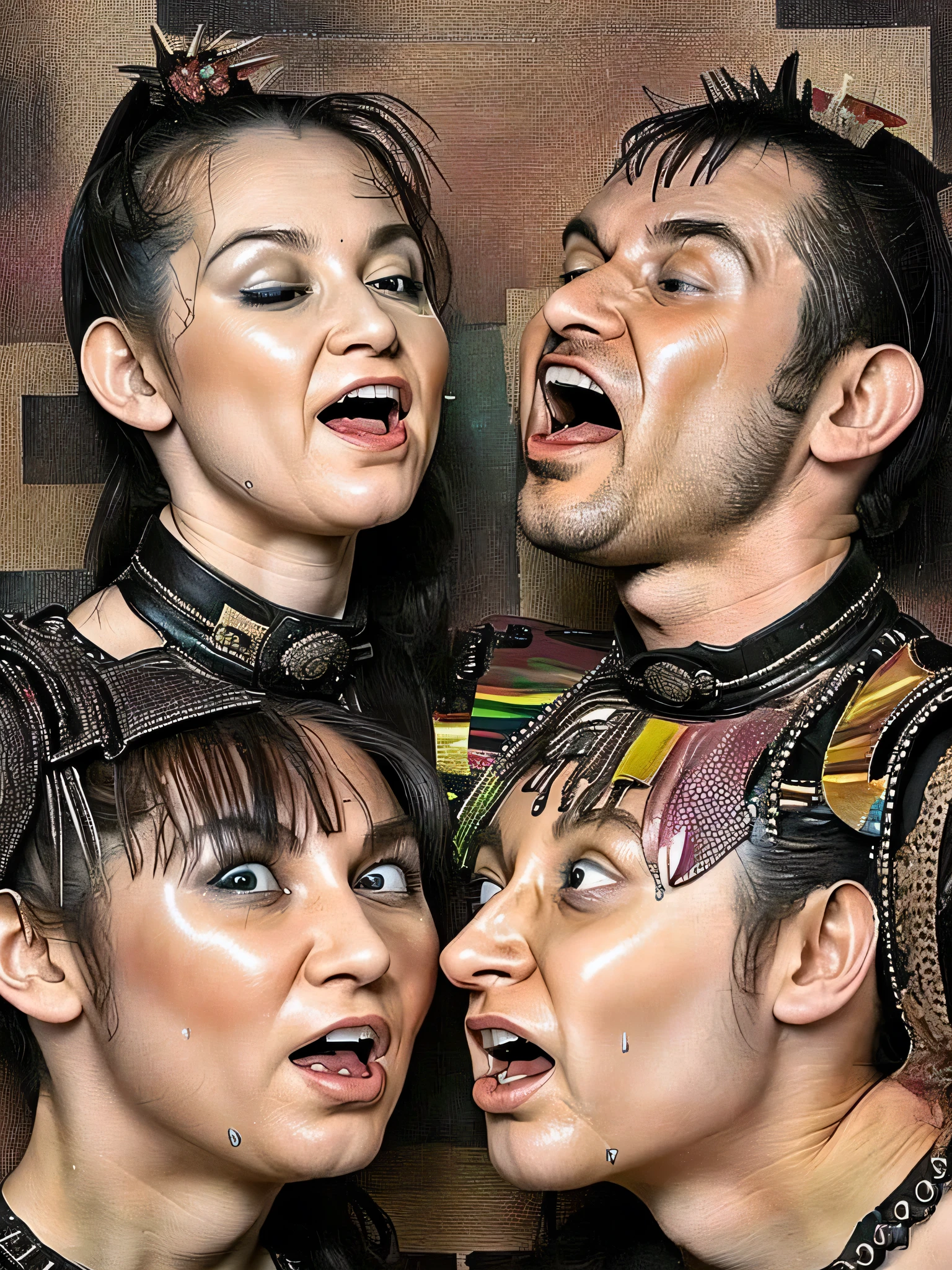 stunning hyper-realistic ultra-surreal intricate pieces of human flesh and emerging from within them kissing with heads full of shit, ultra-insane bizarre absurd devices glued to the bottom, bodies distorted and fused with each other, show full bodies, super detailed, ultra-realistic, studio quality, 48k/HD, high contrast, hyper-realistic shadows, octane rendering, sharp focus