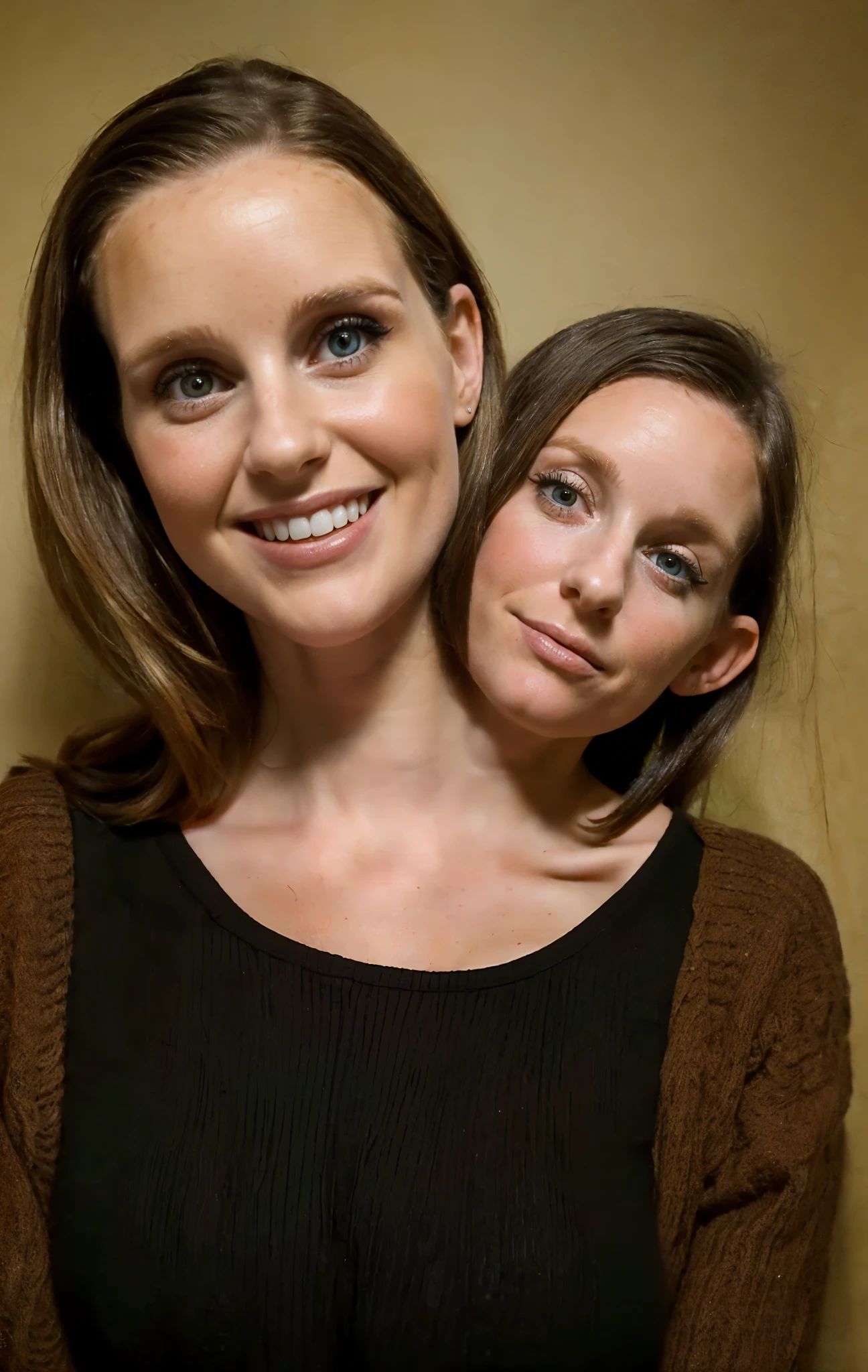 2heads, two headed girl, (a 30 year old woman and a 7 year old girl:1.5)