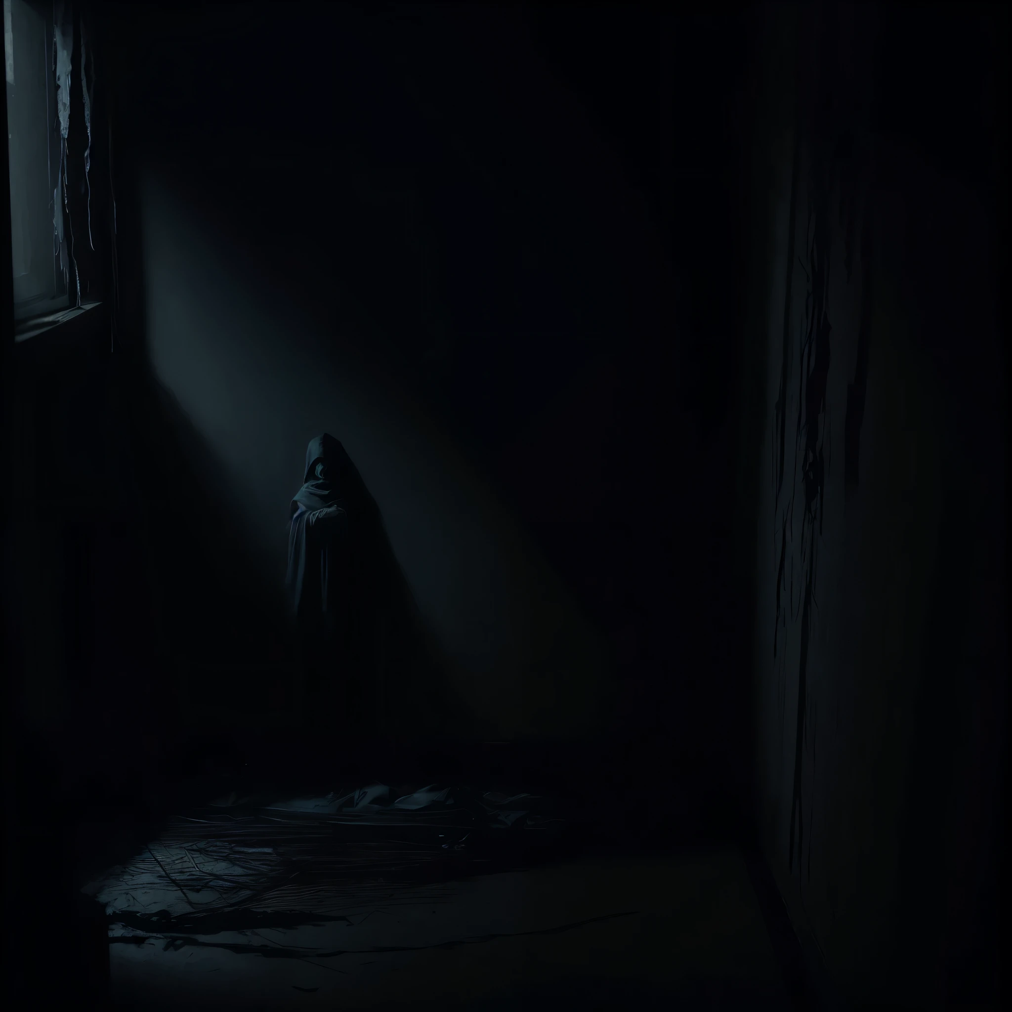 a scary morning scene,waking up in terror,seeing a dark figure in the room,flickering lights,creaking sound in the background,unsettling atmosphere,shadows looming,heart pounding,heavy breathing,unexplained presence,anxiety-inducing,haunting experience,gasping for air,pale reflections in the mirror,dreadful awakening,drenched in cold sweat,goosebumps on the skin,paralyzed with fear,nightmarish reality,sleep deprivation,shivers down the spine,whispering voices,ominous whispers echoing,terrifying apparitions,cold and eerie room,suffocating darkness,living nightmare,horror movie-like setting,bloodcurdling,unusual sensations,unexpected fright,jump scare moments,horrifying images flashing,bad dreams coming to life,bloody handprints on the walls,desperate attempts to escape,horrendous creatures lurking,panic-stricken,shrieking in terror,tangled sheets like a trap,disorienting surroundings,macabre ambiance,shattered glass on the floor,stifling silence,disembodied laughter,gruesome effects,horror-themed room decor,nightmarish visions,relentless terror,bewildered and terrified.
(best quality,4k,8k,highres,masterpiece:1.2),ultra-detailed,(realistic,photorealistic,photo-realistic:1.37),HDR,UHD,studio lighting,vivid colors