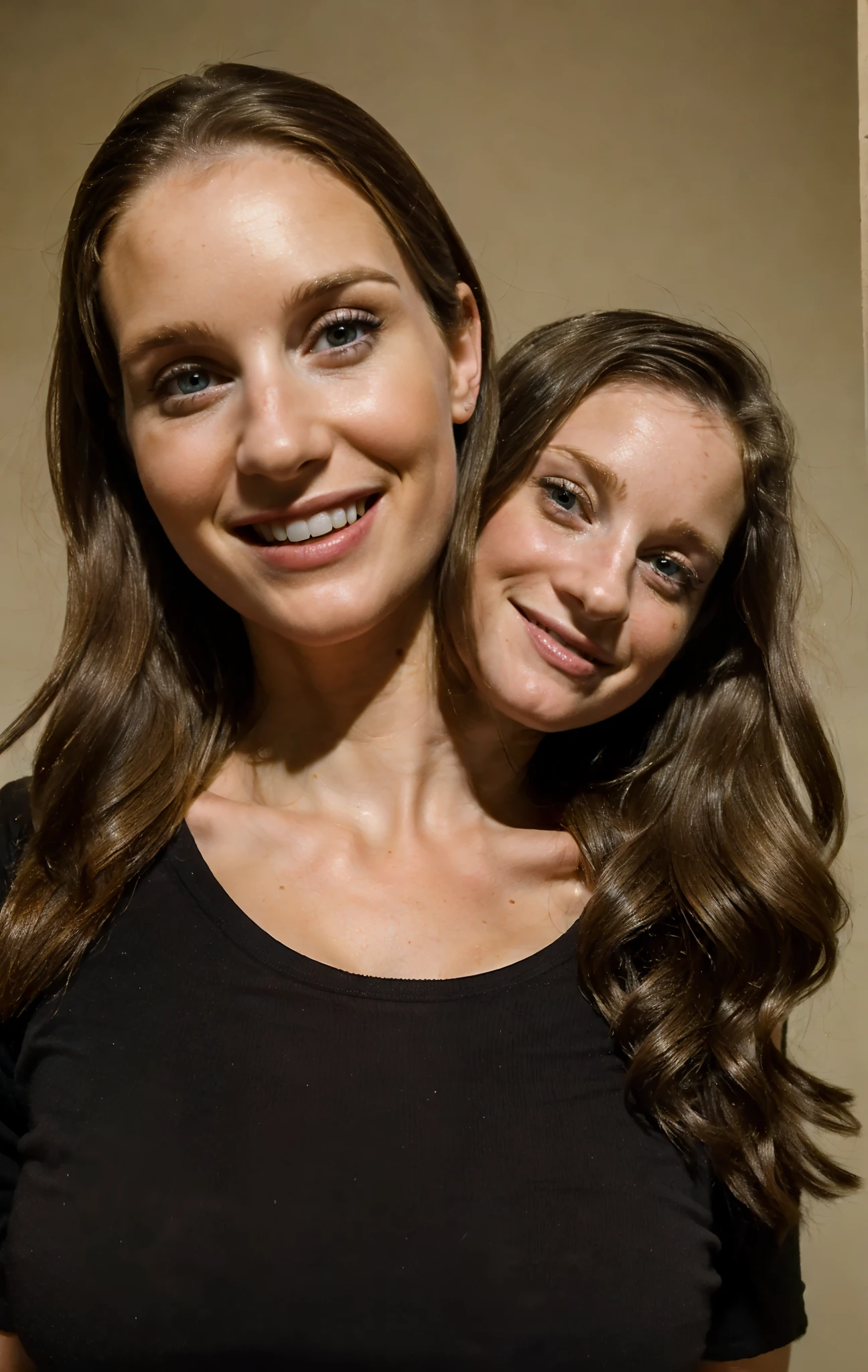 2heads, two headed girl, (a 30 year old woman and a 7 year old girl:1.5)