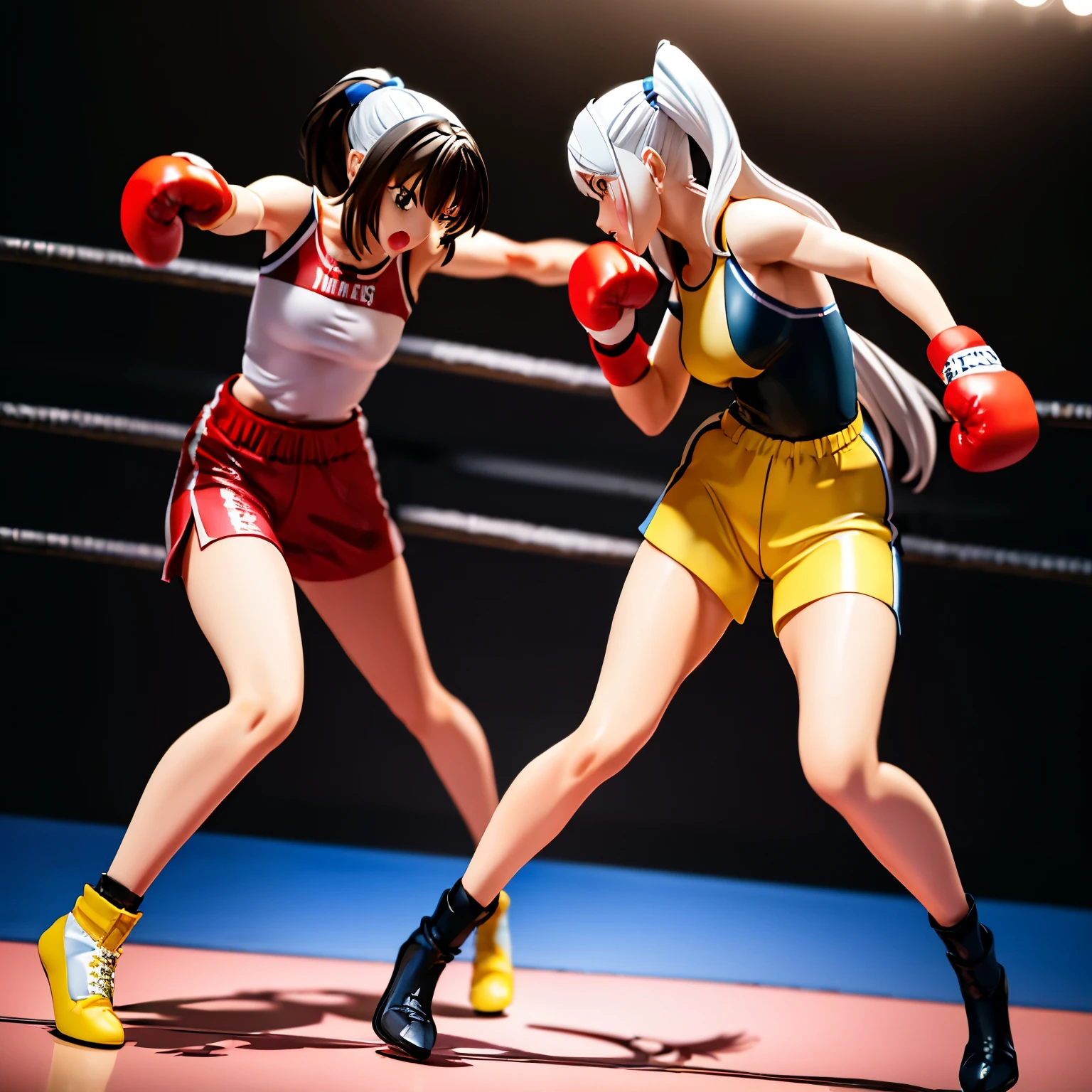 figure, ((masterpiece,best quality)),  absurdres, 2girl, boxing, fighting each other, 