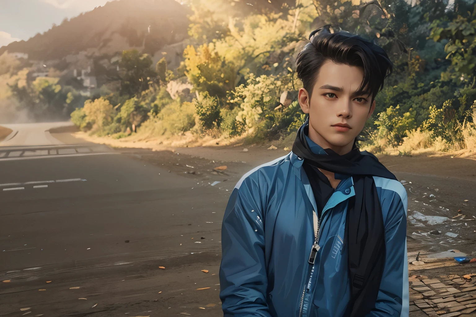 (Character: one English man, 21 years old, police, serious expression, short windswept hair, strong body)
(Clothing: blue police coat, tie)
(dynamic pose)
(best quality, masterpiece),looking at viewer, upper body, blurry, dark alley)