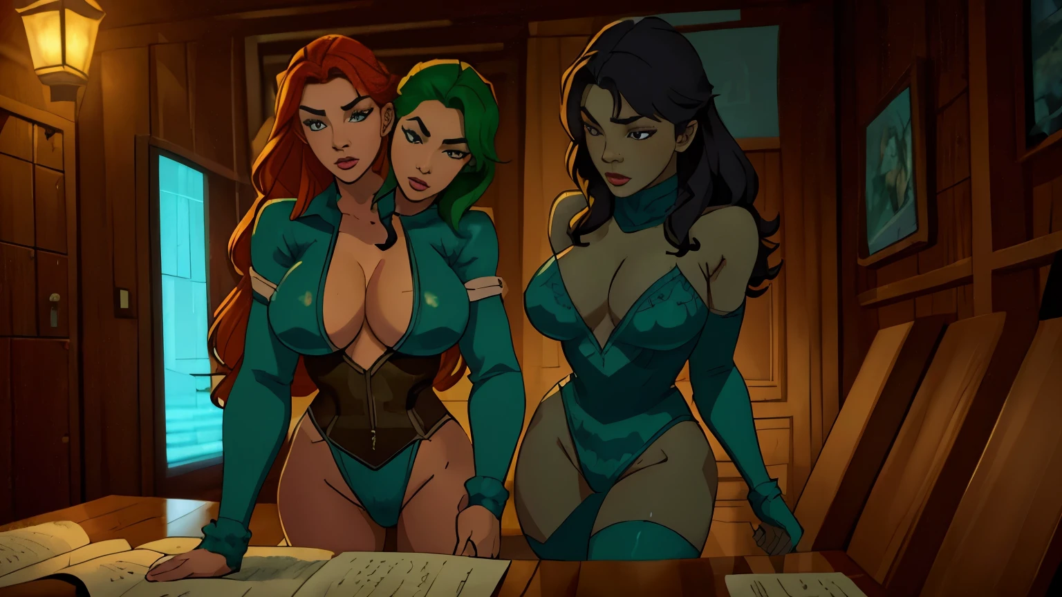(((2heads))),1man, ((dressed like poison ivy from batman)),a man in the style of nocturne, black skin, pale skin, Dominican,  facial hair, speedo, body hair, , ((big bulge)), thick lips,  dreamy atmosphere, dark cyan and red, i can't believe how beautiful this is, serene atmosphere, piles/stacks, flickering light, epic realistic, in a dimly lit dungeon, shackles on ankles and arms, illustrated by herg, style of tin tin comics, pen and ink,art by greg rutkowski and artgerm, soft cinematic light,hdr, intricate, highly detailed, (depth of field:1.4), faded, (neutral colors:1.2), (hdr:1.4), (muted colors:1.2), hyperdetailed, (artstation:1.4), cinematic, warm lights, dramatic light, (intricate details:1.1), complex background, (rutkowski:0.66), (teal and orange:0.4), (intricate details:1.12), hdr, (intricate details, hyperdetailed:1.15) (wet skin texture:1.2), (old), (big bulge)