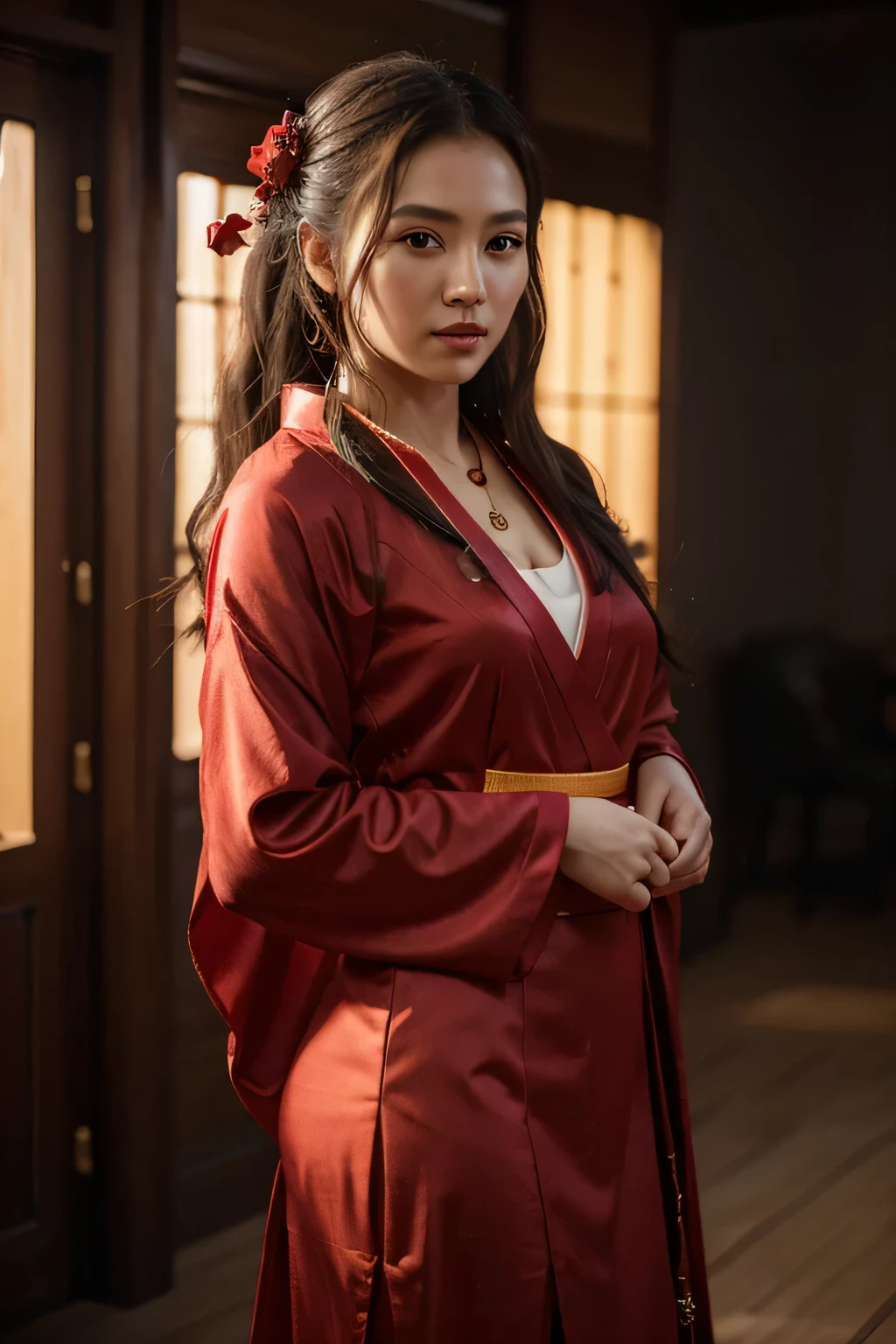 best quality, masterpiece, highres, 1girl, china hanfu,chinese architect background, red scarf, hair ornament,necklace, jewelry,Beautiful face,upon_body, tyndall effect,photorealistic, dark studio, rim lighting, two tone lighting,(high detailed skin:1.2), 8k uhd, dslr, soft lighting, high quality, volumetric lighting, candid, Photograph, high resolution, 4k, 8k, Bokeh,red dress girl