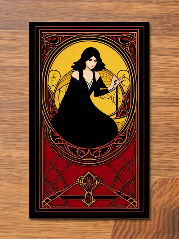 FRAME FOR CARD GAME WITH ARABESQUES STYLE ART NOUVEAU, RED COLOR