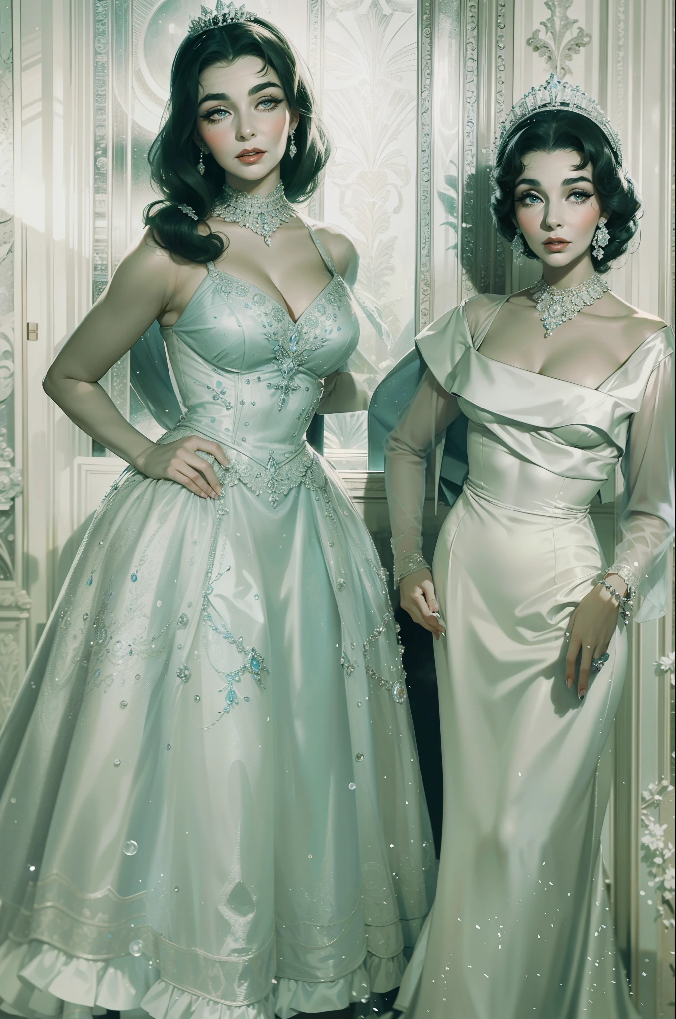 a woman in a blue dress posing for a picture, maria callas, circa 1958, wearing an evening gown, 1959, elizabeth taylor, 1960s, 1 9 6 0 s, with a thin waist, elegant evening gowns!, 1950s, 1 9 5 0 s, 1 9 6 0