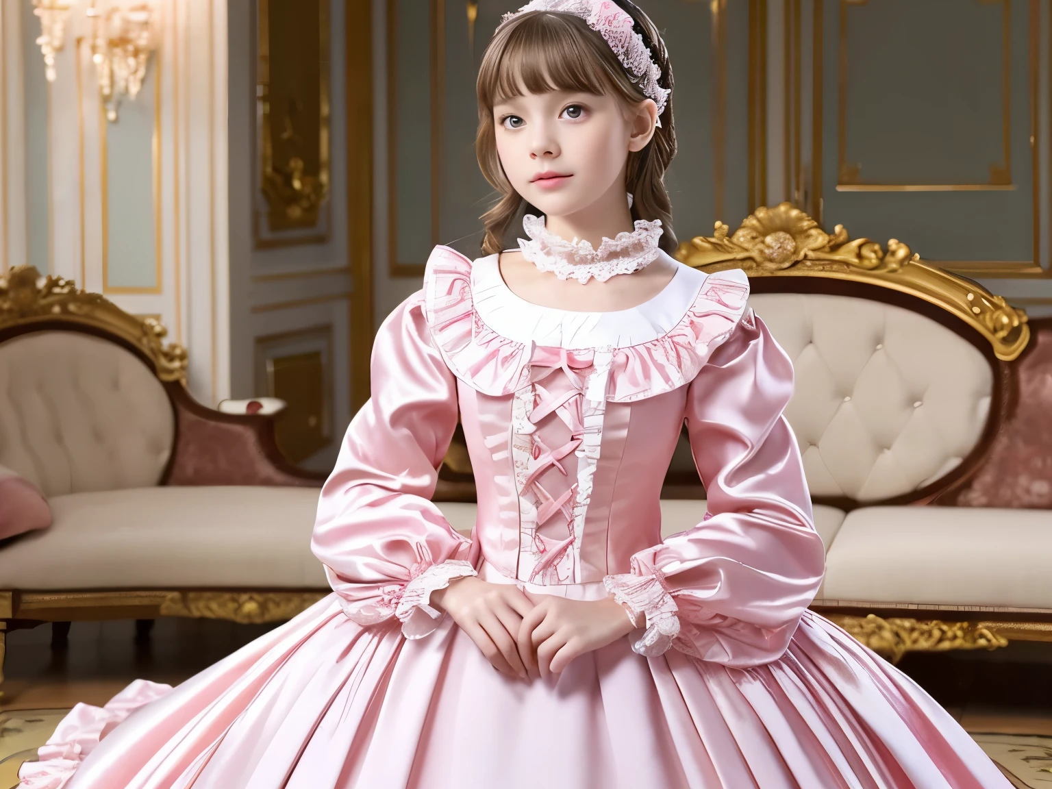 ,highest quality, masterpiece, highest resolution, artwork, super それにget used to it, many get used to it, get used to it, それにget used to it, 3K realistic photos,,((10 year old little girls)),Super detailed baby face,they are both princesses,Full length ball gown dress with hoop skirt,ruffle yoke collar,puff sleeves,long sleeve,((Lolita style hot pink detailed princess satin dress、Comes with lots of frills and ribbons。)),Colorful fashion in rococo style,shiny satin dress,Soft and smooth fabric,luxury,long blonde hair,blue eyes,white skin european,pajamas,((inside the palace bedroom)),Canopy bed,