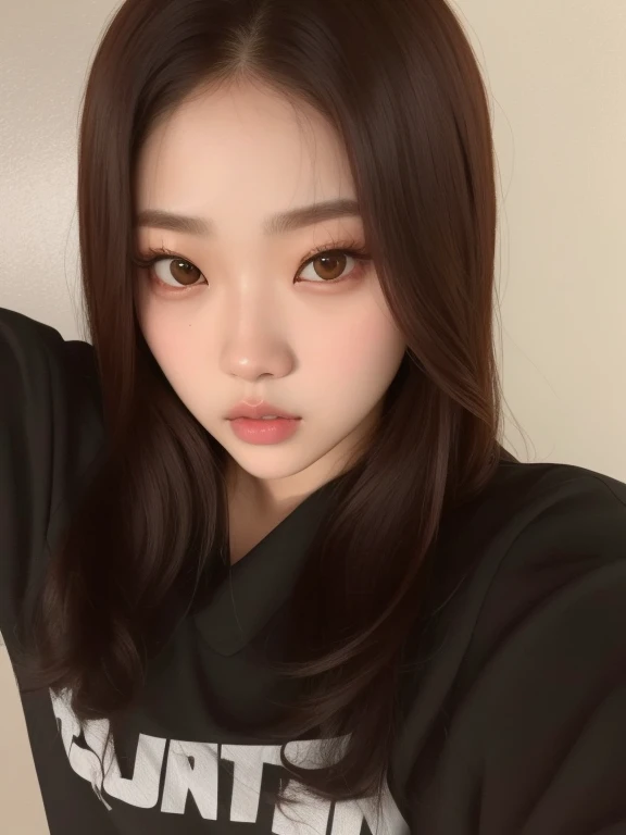 um close up de uma mulher com cabelos longos vestindo uma camisa preta, Jinyoung Shin, jaeyeon nam, jennie blackpink, o corte Hime, jossi do blackpink, Heonhwa Choe, Ulzzang, tzuyu de duas vezes, adorable and pale korean face, Lee Ji-eun, Lee Ji-eun, chiho, Chiho Ashima