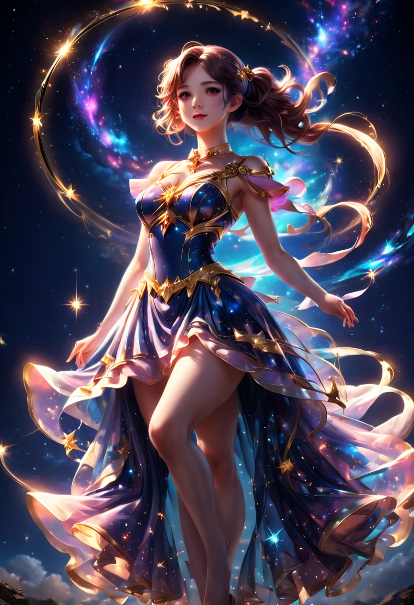 Magical Girl, dynamic pose, gorgeous dress, Magical light, starry sky, (best quality, masterpiece, Representative work, official art, Professional, 8k)