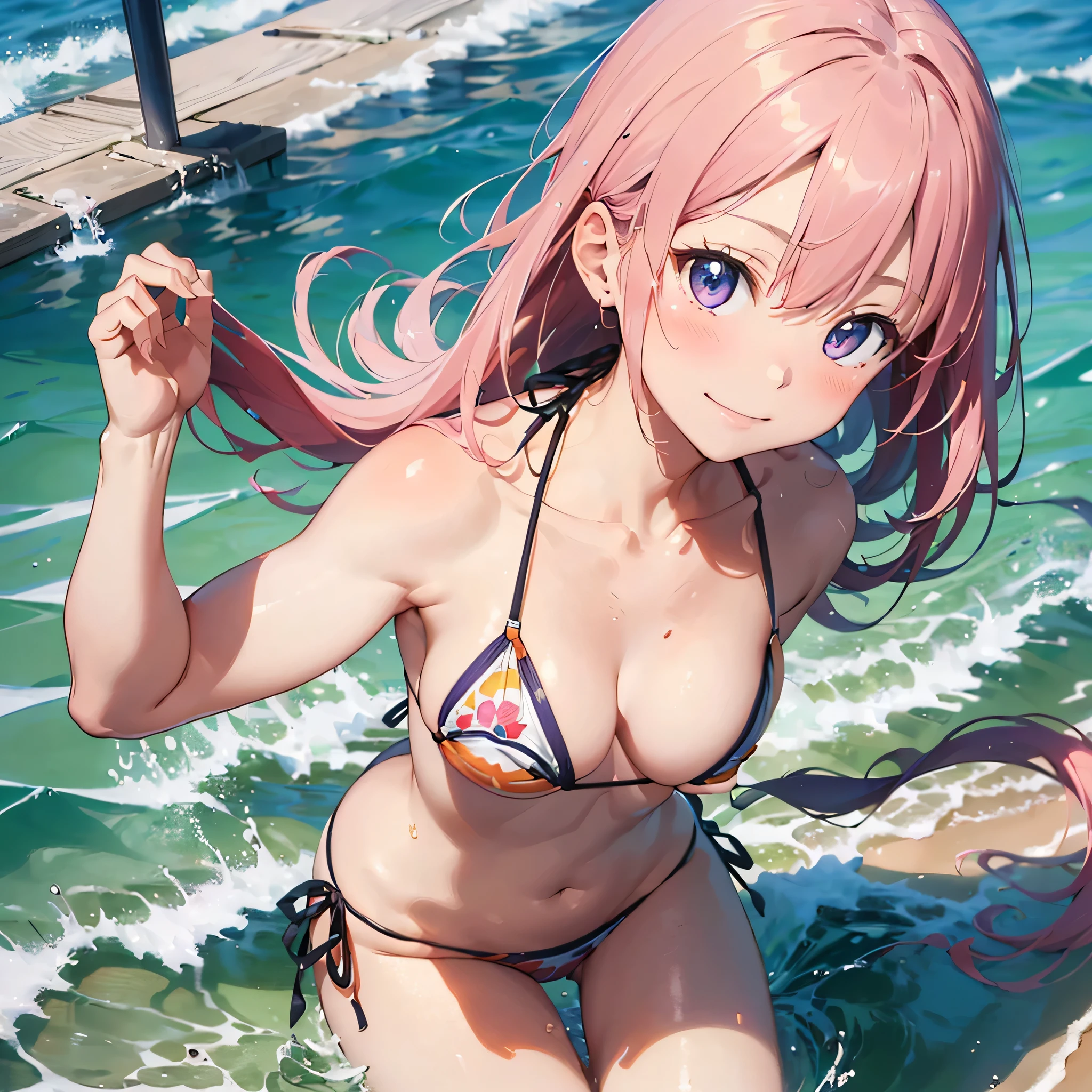 (masterpiece:2.0), (highest quality:2.0), Miko Sakura, (Bend over naked underwater:1.5), (White ultra micro bikini with the thinnest string:1.5), (super sexy pose:1.5), (look up from below:1.5), (Fully exposed shoulders:1.5), (fully exposed nape:1.5), (blushing face:1.5), (cover one's chest with one's hands:1.5), (spill :1.5), (realistic:1.5), 1 Very Cute Girl, precise little hands, You look embarrassed when you look at me, light smile, innocent face, young face, clear eyes, shining eyes, small breasts, I can see the side boob, I can see your shoulders, I can see the cleavage, no pubic hair, dynamic posing, beautiful skin, Super fine, highest resolution, Japanese high school student, pink hair