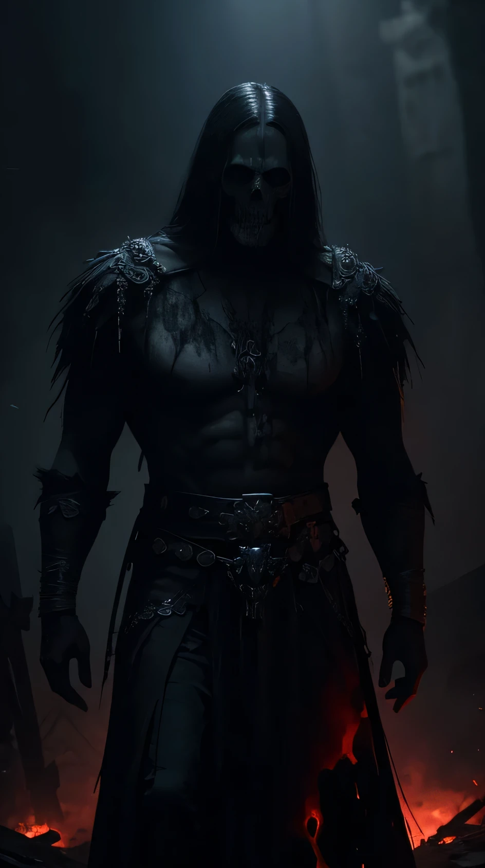 (best quality,4k,8k,highres,masterpiece:1.2),ultra-detailed,(realistic,photorealistic,photo-realistic:1.37),dark,terrifying,ancient,Samson standing,bloody skulls,widely dispersed red blood,staring into the abyss,vivid colors,menacing atmosphere,dramatic lighting,ominous shadows,sinister aura,cold and haunting,creepy silence,ominous background,massive,giant pile of skulls,grisly,deathly,bloody remains,hauntingly beautiful,evil presence,foreboding,spooky,ominous aura,ghostly,lifeless eyes,macabre scene,unsettling,menacing characters,ancient ruins,dreadful,haunting scene,darkness engulfing everything,gothic,dismal,horror