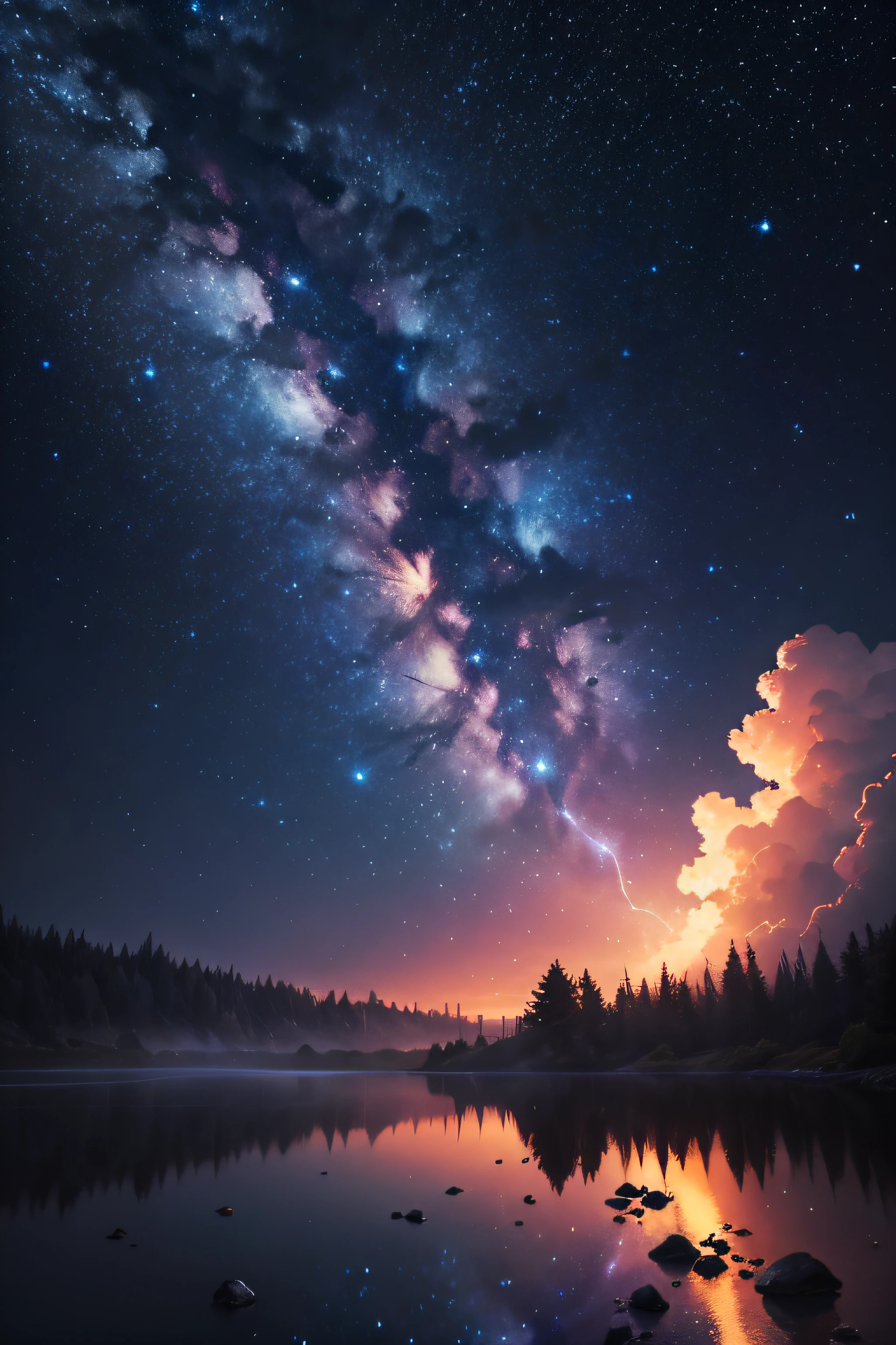 starrysky,meteors,the night,rays of moonlight,colorful,sci-fy