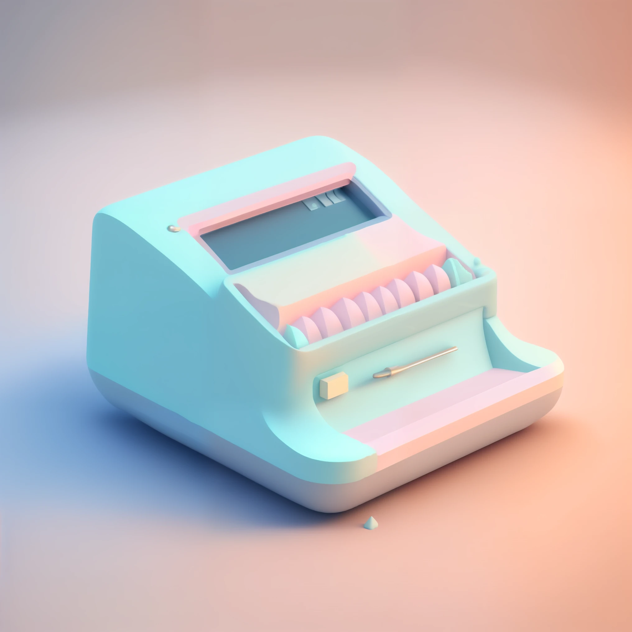 Tiny cute isometric little cash register printing receipt, soft lighting, soft pastel colors, 3d icon clay render, blender 3d, pastel background, physically vased rendering,