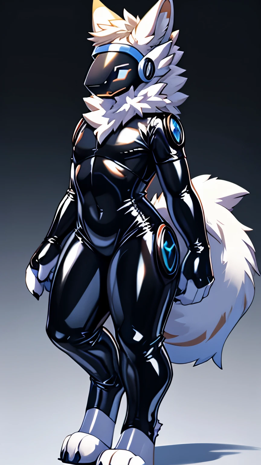 Highest quality, Highest quality, High quality illustrations, masterpiece, Ultra-high resolution, Detailed Background, room, Absurd, Perfect Anatomy, performance, Good lighting, Shadows in the movies(kemono, Furry Personifi猫ion), Bastet, Rubber Suit, latex, neon, neonライト, neonカラー, Bodysuits, Cyber Suit, cyber punk, White Rubber Hoodie, Sit on the sofa, Earrings, Tattoo, Huge bulge, Dynamic Angle