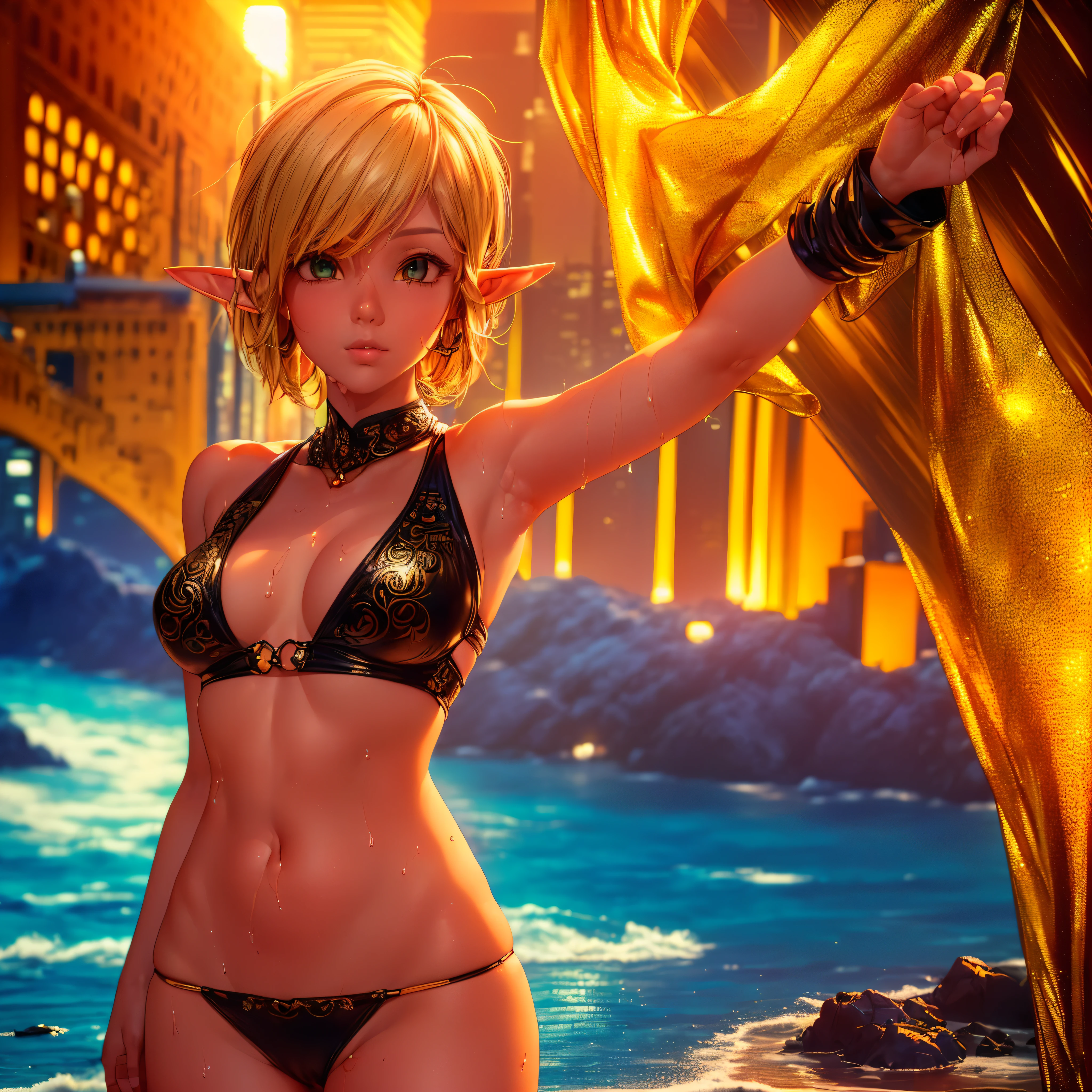 Deedlit cute little Elf ,(((little ,small tiny body,))),(((6 years old))),((little Elf with extremely cute and beautiful blonde hair)),(((Elf girl,anthro furry cute,Elf-girl))),(((Elf ears,Elf ears on head,big Elf ears))), (((flat chest))),(((blonde hair:1.35,messy blonde hair,colored inner hair,ear breathing,))),((heterochromia:1.5,eye1 yellow,eye2 orange,perfect eyes,upturned eyes:1.3,beautiful detailed eyes,finely detailed beautiful eyes:1,big highlight on eyes:1.2,slanted eyes)),(((lustrous skin:1.5,bright skin: 1.5,skin tanned,shiny skin,very shiny skin,shiny body,plastic glitter skin,exaggerated shiny skin,illuminated skin,wet legs))),(delicate detailed fingers,detailed body,detailed arms,human hands,(detailed face)), cute,slutty,,erotic,(((nsfw))), zettai ryouiki,revealing clothing,show skin,((rave shirt,neon shirt,rave mini-skirt,visible thong straps)),(wearing a rave outfit:1.3,rave clothes,semi-naked,with little clothing),((wet clothes,detailed outfit,detailed clothes)), (dynamic pose:1.0),solo focus,embarrassed,(centered,scale to fit dimensions,Rule of thirds), ((((cyberpunk city by the ocean,neon signs,puddles)))),stormy sky,threatening sky,dark clouds,((synthwave background theme,detailed background : 1.25)),((((night,nice lighting decorations,detailed architecture)))), (best quality,high resolution,sharp focus,ultra detailed,extremely detailed,extremely high quality artwork,(realistic,photorealistic:1.37),(extremely detailed CG),(very fine CG),((hyper super ultra detailed perfect piece)),flawless,(((masterpiece))),illustration,vibrant colors,(intricate),High contrast,Selective lighting,Double exposure,HDR (High Dynamic Range),Post-processing,Background blur,colors,(intricate),High contrast,Selective lighting,Double exposure,HDR (High Dynamic Range),Post-processing,Background blur, 3D rendering, varies multi etc. --v 6 --s 1000 --c 20 --q 20 --chaos 100
