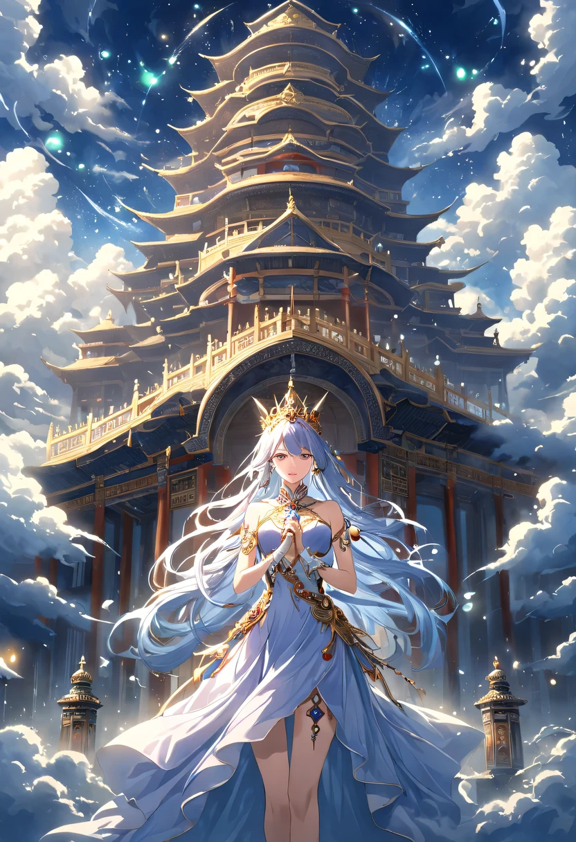 (Magical girl:1.8)，1 female，（violet dress），flowing tulle，Beautiful and elegant woman，Ride the majestic Phoenix，Soar into the clouds。The wind gently lifts her robe，as they gracefully move through the ethereal cloudscape，The sense of fLight is highLighted，((shrouded in mist)),A Song of Ice and Fire，official art，Very detailed，masterpiece，best quality，（Very detailed的CG统一8k壁纸），（best quality），（Best Illustration），（best shadow），Very detailed的图片，entire character，photorealism，Surrealism，young woman，Oval face，（delicate fingers），seductive eyes，Little mouth，flowing long black hair，thorn crown，（8k， The original， professional， best quality， masterpiece：1.2）， （realistically，realistically：1.37）， Super detailed， （portrait）， （Skin in the highest detail：1.2）， （Facial details are richest：1.2）， Light，((Oriental Palace))，(((The ancient Forbidden City)))，(The majestic Great Wall)，Magical oriental Taoist elements，Bagua patterns with magical powers，Tai Chi Yin Yang Fish Totem，((Taoist Tai Chi Yin Yang Bagua chart;1.2)),((Magnificent palace)),The palace is decorated with ice, Add visual drama to a scene. Capturing the beautiful combination of girly dance and wildness, Flying ice flowers, Evokes a sense of power, vitality, 以及大自然The original能量的美丽.Delicate character art in poetry，Stunning character art，Fan Qi，Wu Zhun Shifan，发Light精灵，宫殿theme的华丽元素。mysterious city，Beautiful village，Surrounded by flowers，巧妙地被firefly包围，（"town" theme），（leaf），（branch），（firefly），（particle effect）and other 3D， octane rendering，Light线追踪，super detailed
