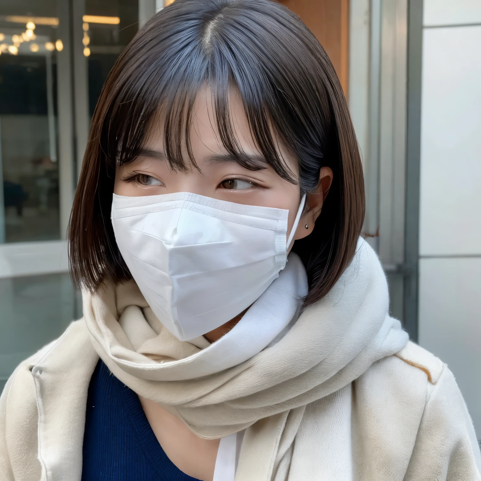 short bob Eyebrow slanted eyes Cloth mask Three white eyes Crying skinny masturbation