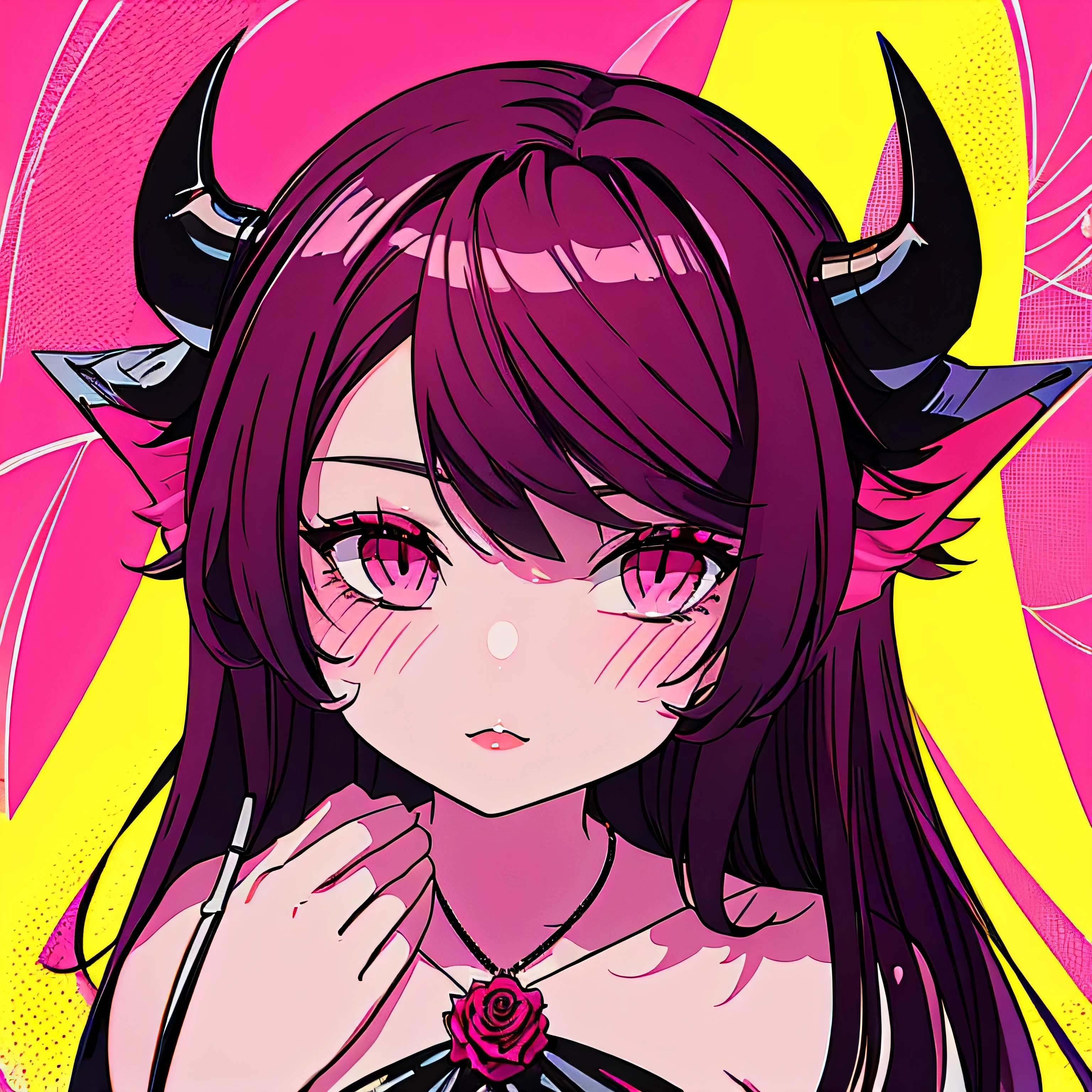 make a futuristic phonk music album cover with a portrait of a devil horned girl in rose colors