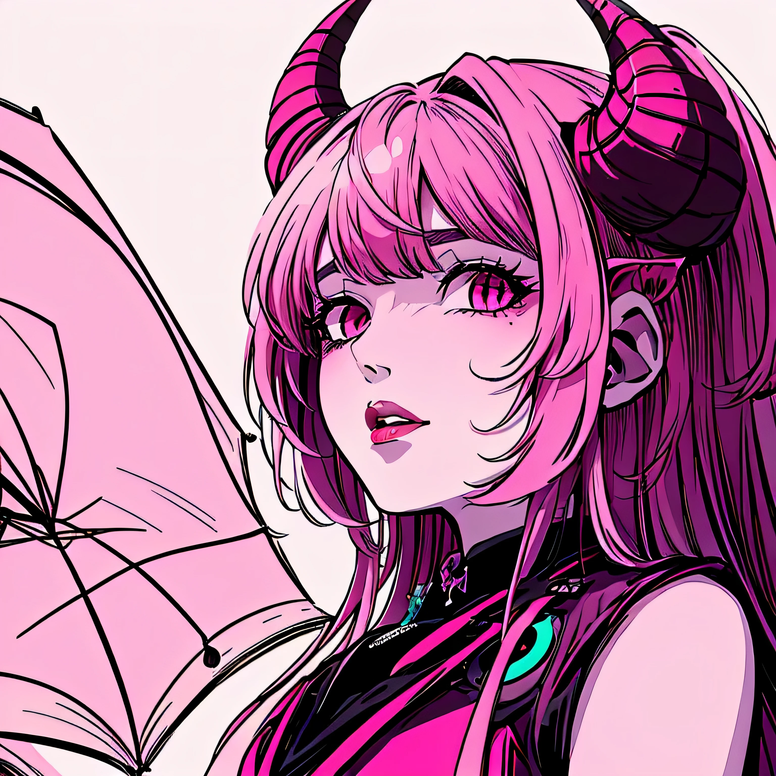 make a futuristic phonk music album cover with a portrait of a devil horned girl in rose colors