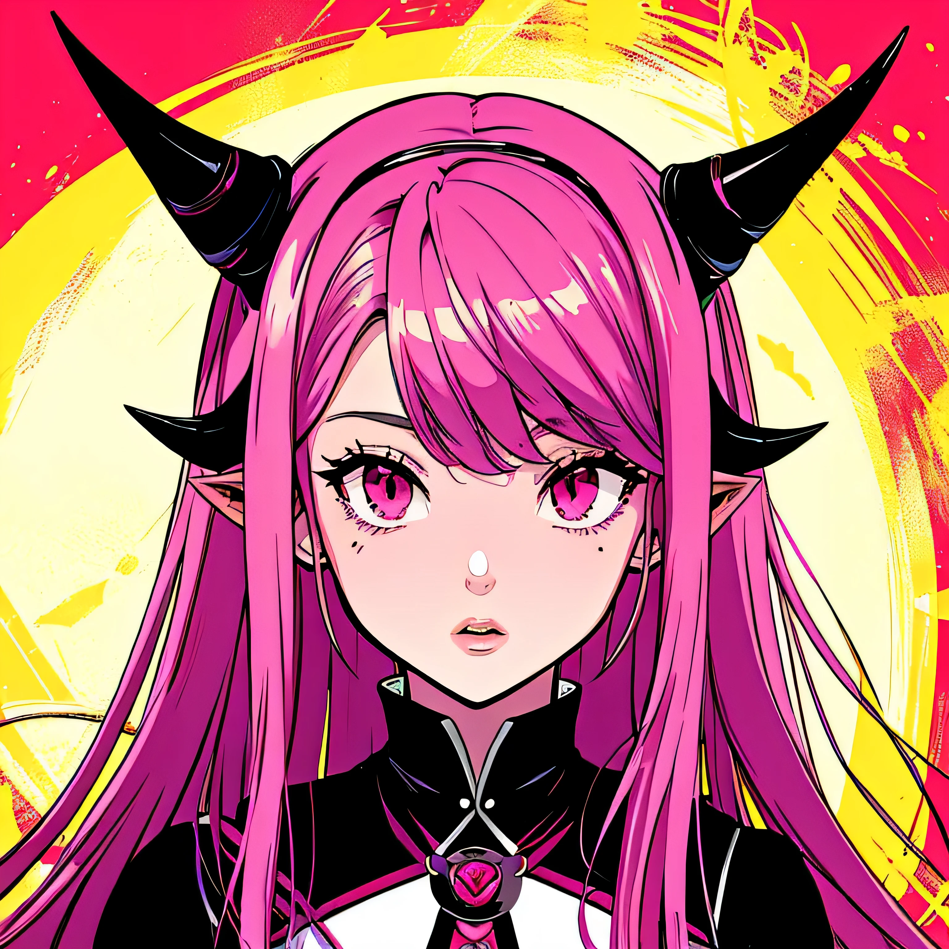 make a futuristic phonk music album cover with a portrait of a devil horned girl in rose colors