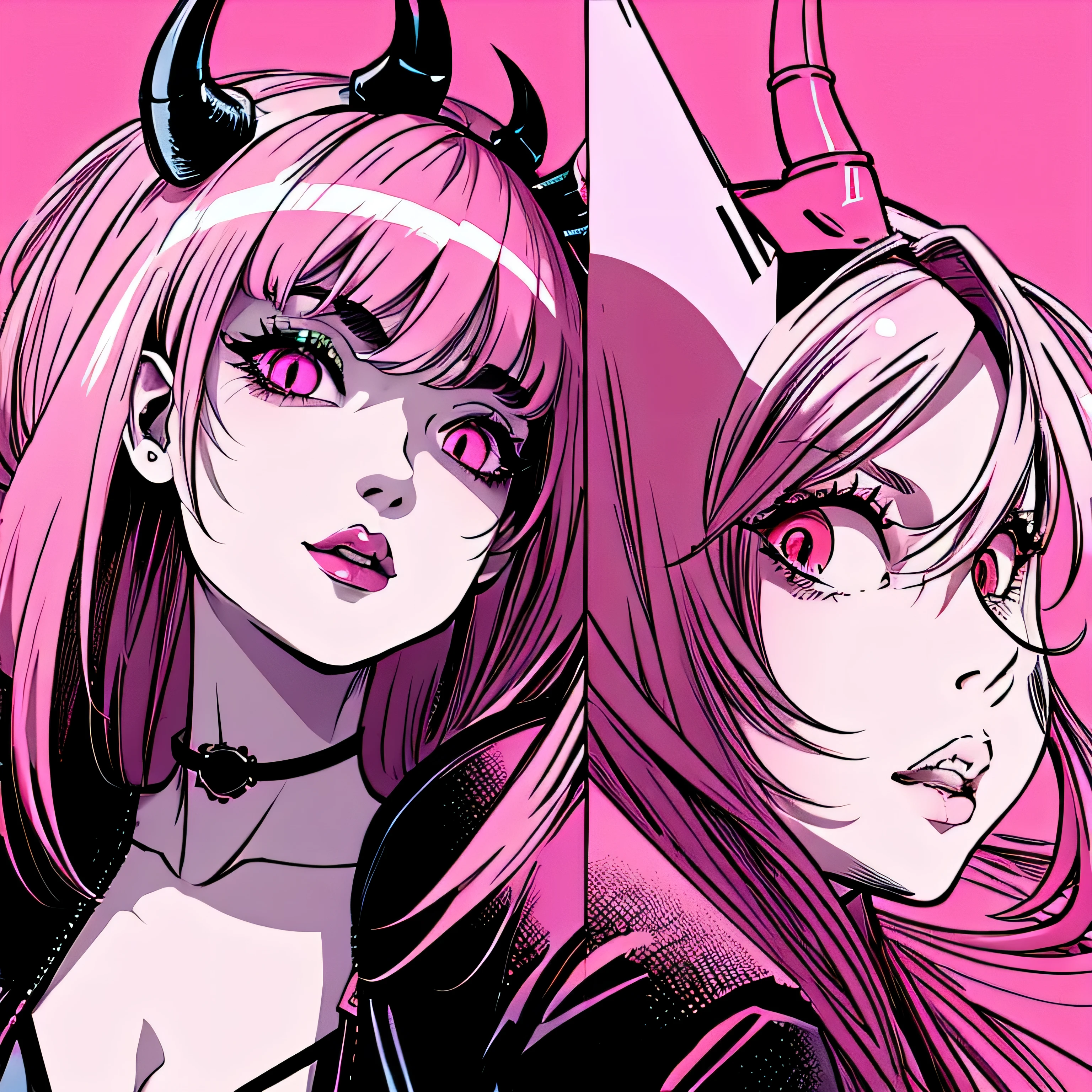 make a futuristic phonk music album cover with a portrait of a devil horned girl in rose colors