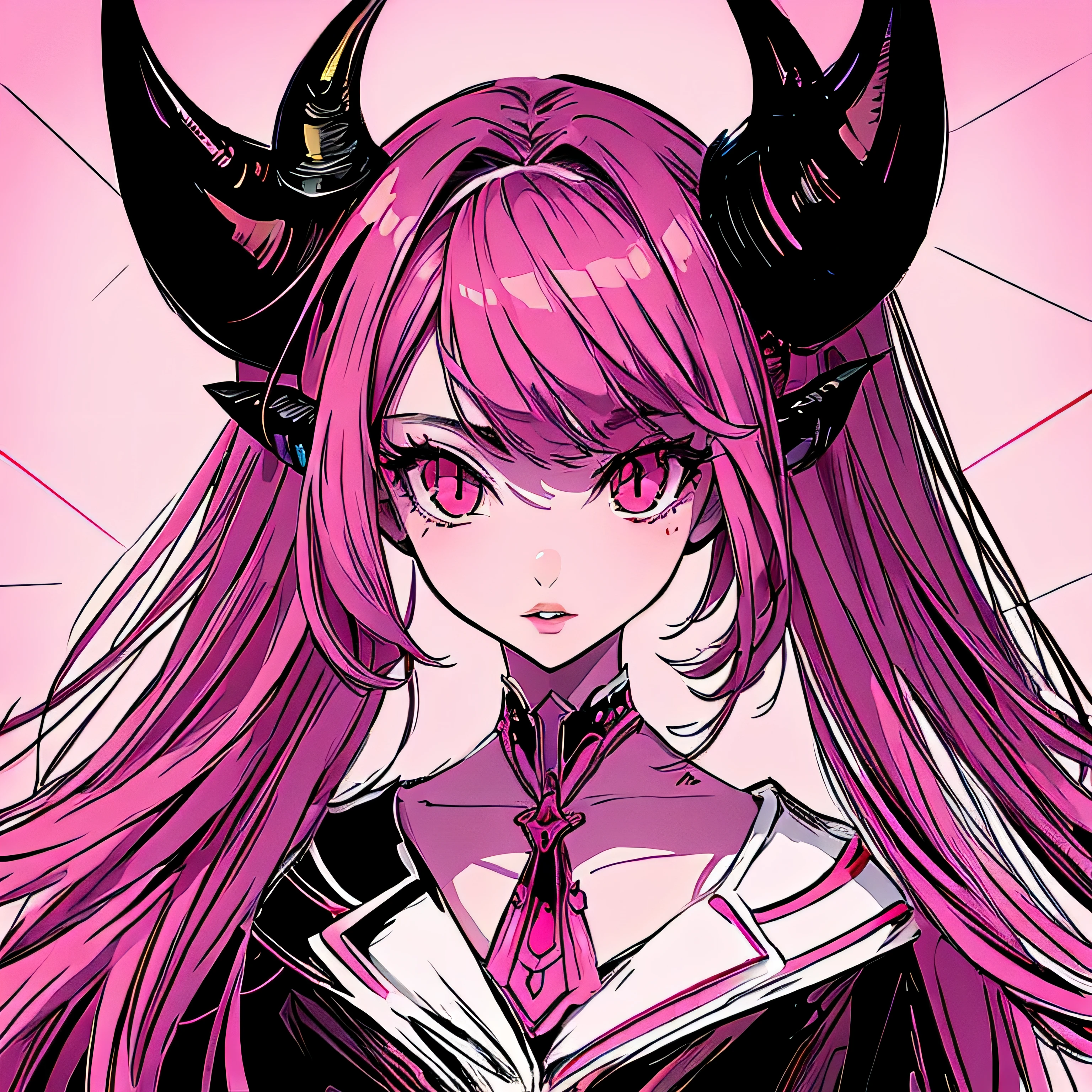make a futuristic phonk music album cover with a portrait of a devil horned girl in rose colors