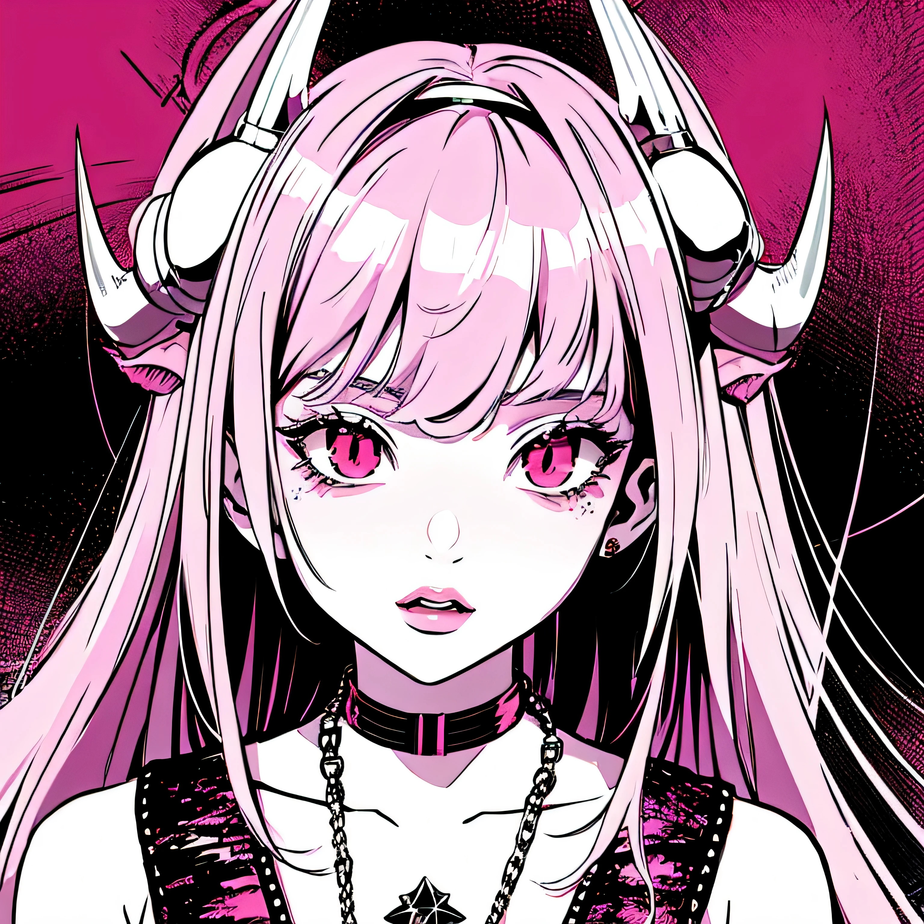 make a futuristic phonk music album cover with a portrait of a devil horned girl in rose colors