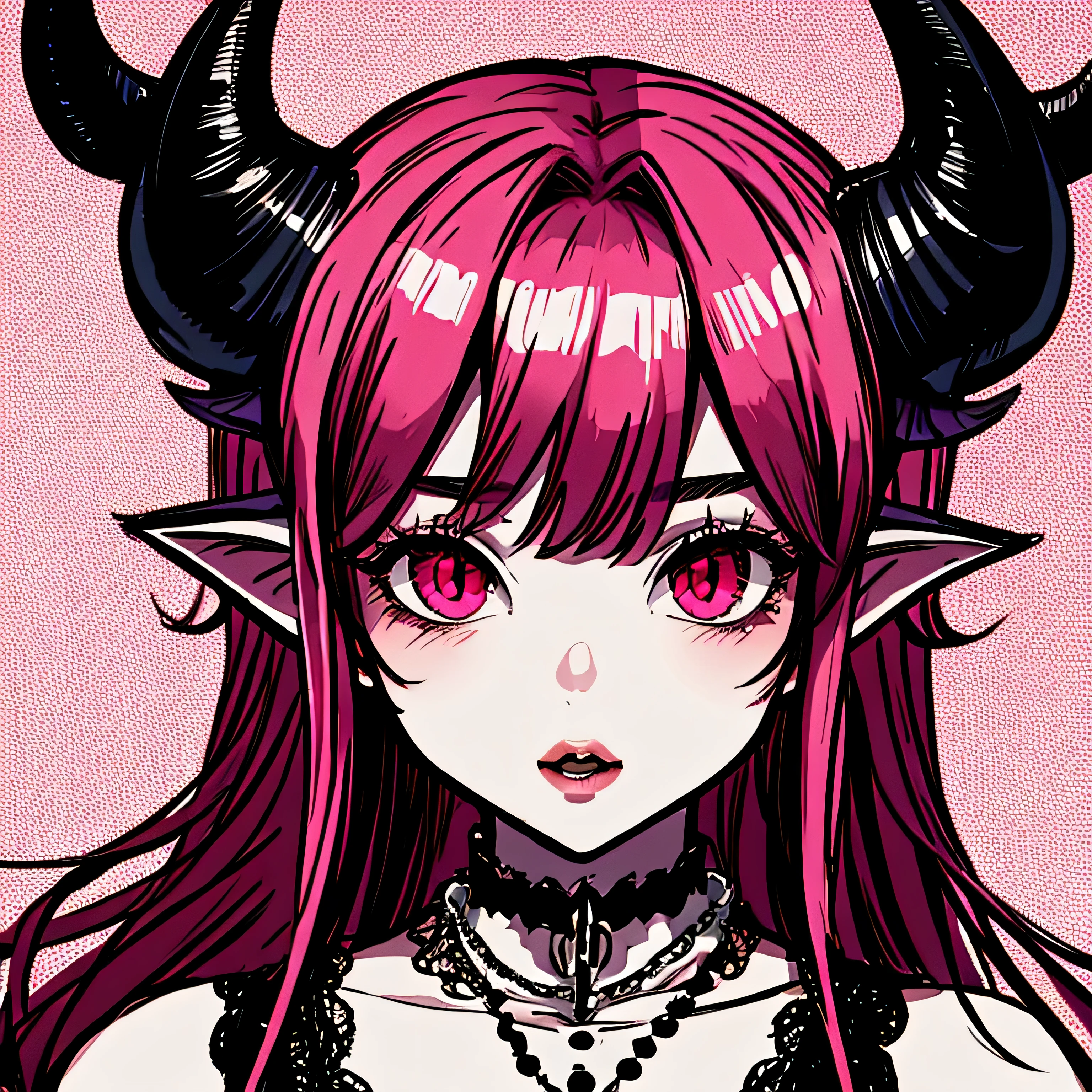 make a horror phonk portrait of a devil horned girl in rose colors