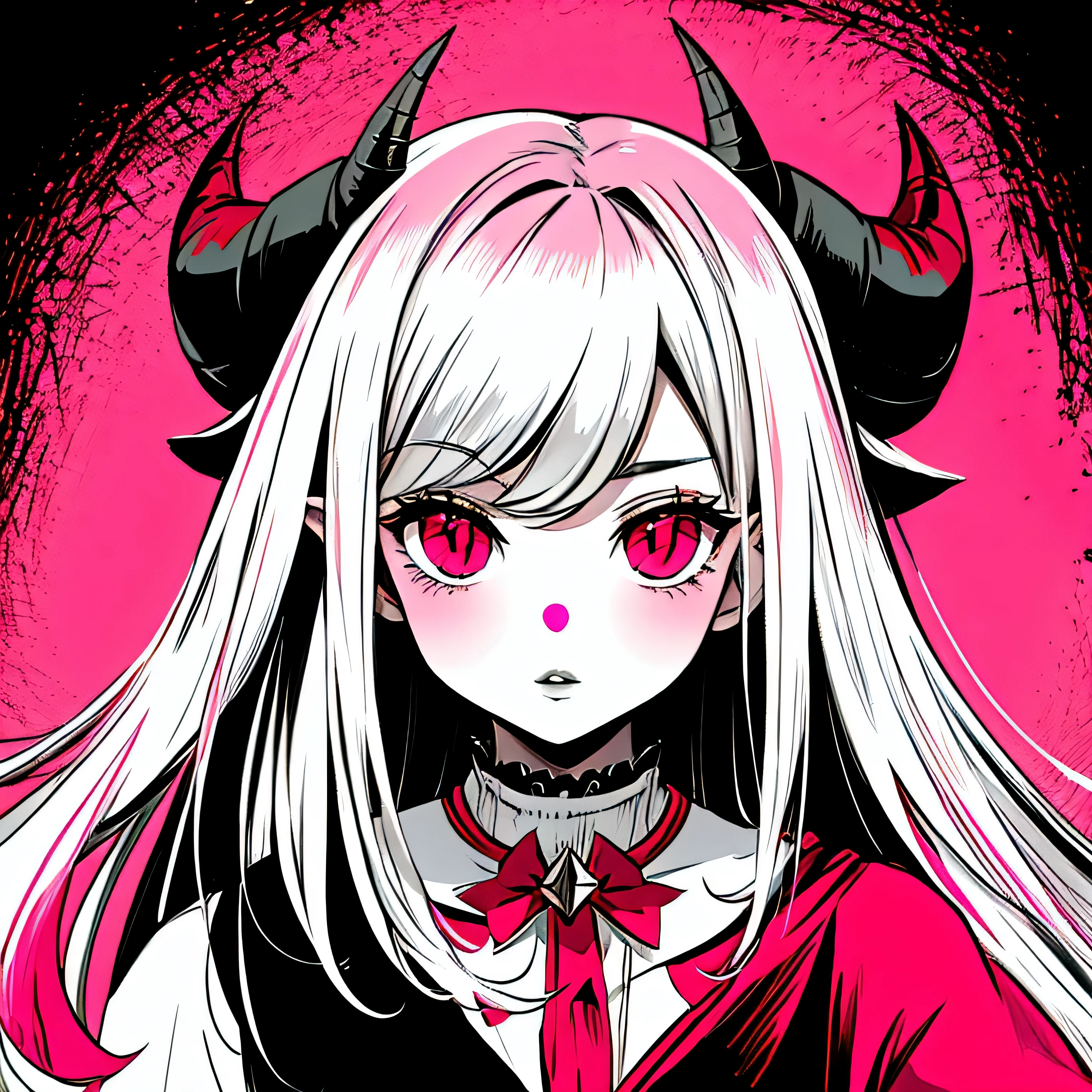 make a horror phonk portrait of a devil horned girl in rose colors