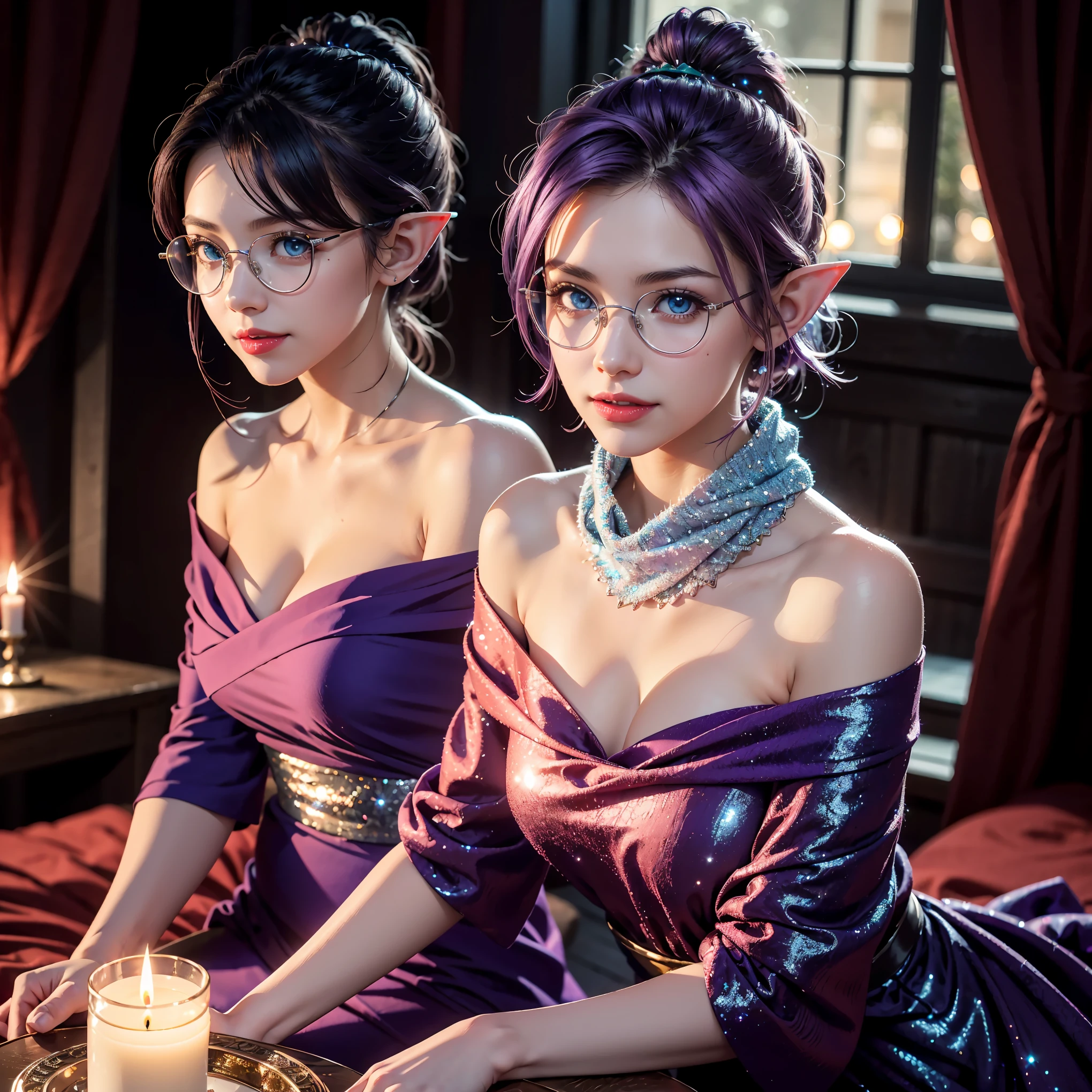 (Best Quality,Ultra-detailed, Exposed:1.2),(sexy junior idol,KAWAII face variations,really beautiful details),Concept art,Eye-catching,Back lighting,Photorealistic:1.2,Vivid colors,masutepiece:1.2,dynamic compositions,hight resolution,Sharp Focus,fine lines,Breathtaking aesthetics,amazing creativity,Imaginative background,striking pose,Expressive eyes,Gorgeous lips,Fashionable hairstyles,Facial expressions,Variety of costumes,Unique accessories,Confident attitude,Sultry gaze,playful grin,Stylish makeup,artistic effect,Attention to textures,Perfect proportions,romantic atmoshere,Soft and warm tones,bright highlights and shadows, (Colorful light shines through the delicate stained glass), a short bob, gigantic cleavage