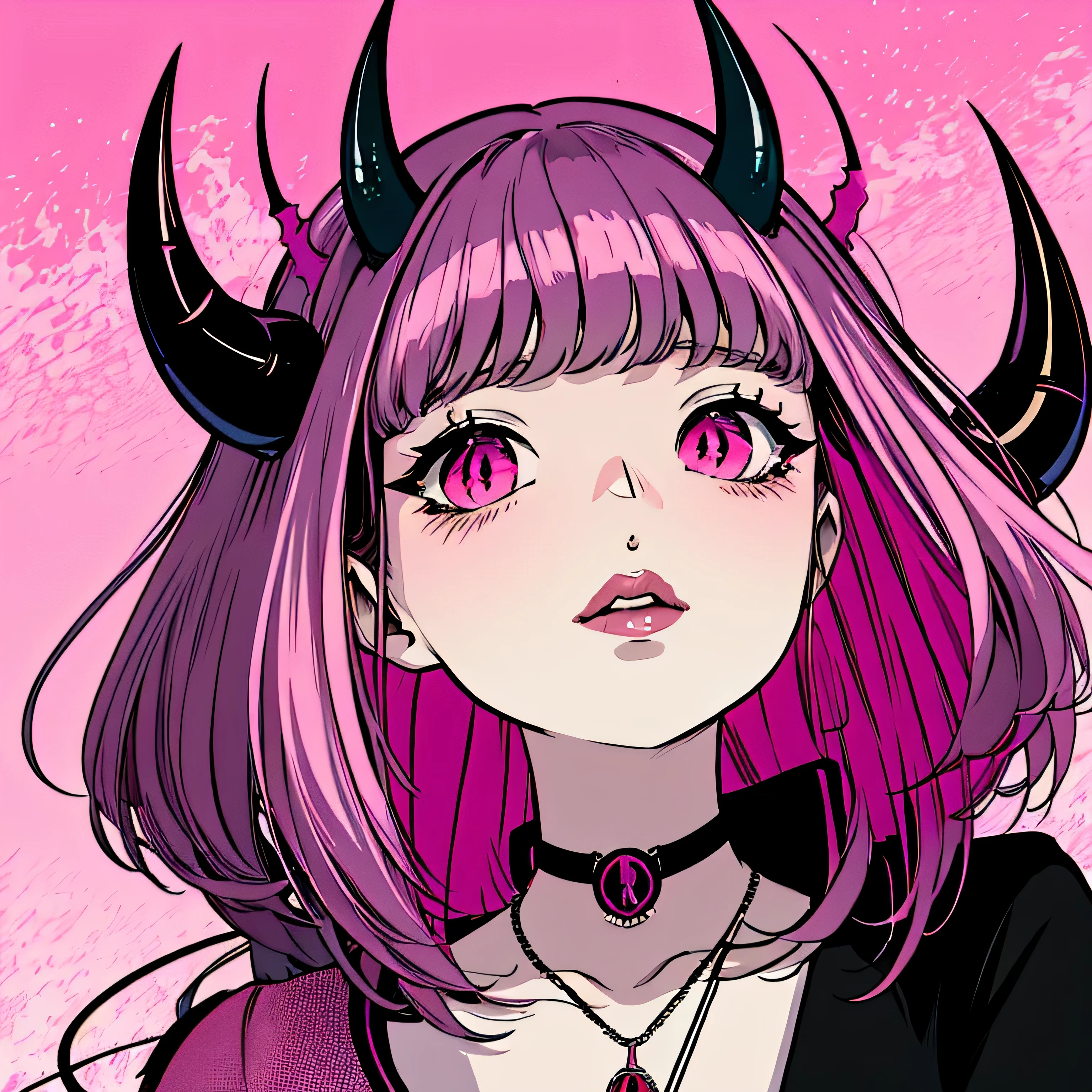 make a futuristic phonk music album cover with a portrait of a devil horned girl in rose colors