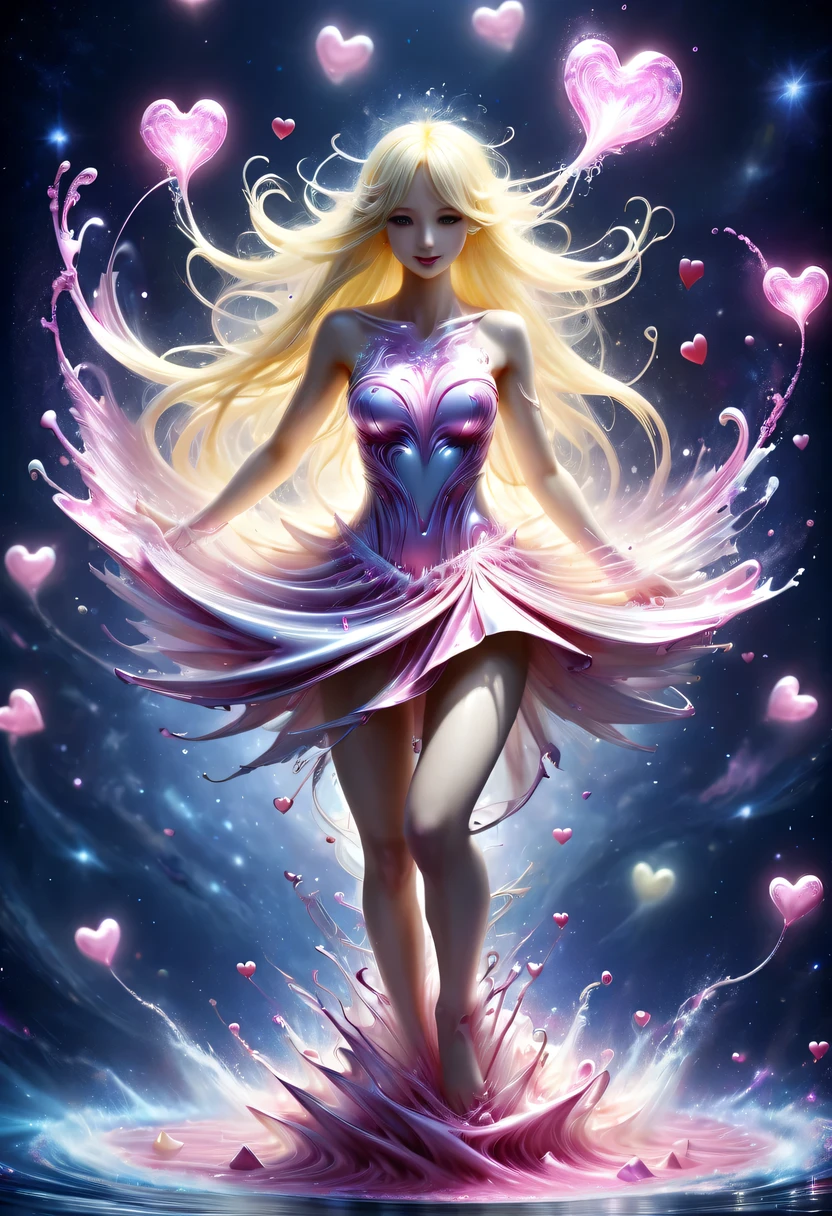 由五颜六色的星星制成的magic少女,magic,Starlight skirt,blond,water splash,hyper detailed masterpiece, Dynamic, good quality,pink love, Tempting, Tempting, enchanting, Heart PiaoDonM3l3m3nt4lXL,