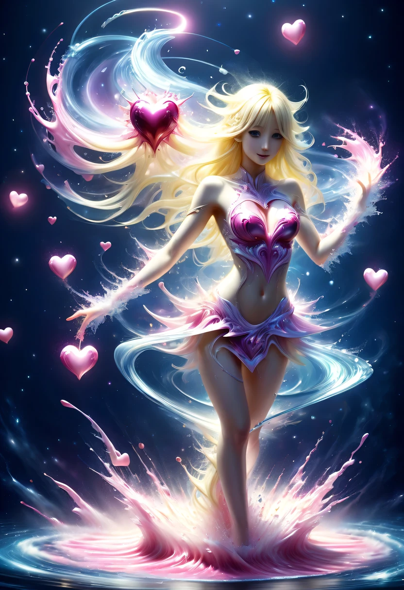 由五颜六色的星星制成的magic少女，magic，Starlight skirt，blond，water splash，hyper detailed masterpiece, Dynamic, good quality,pink love, Tempting, Tempting, enchanting, Heart PiaoDonM3l3m3nt4lXL, 