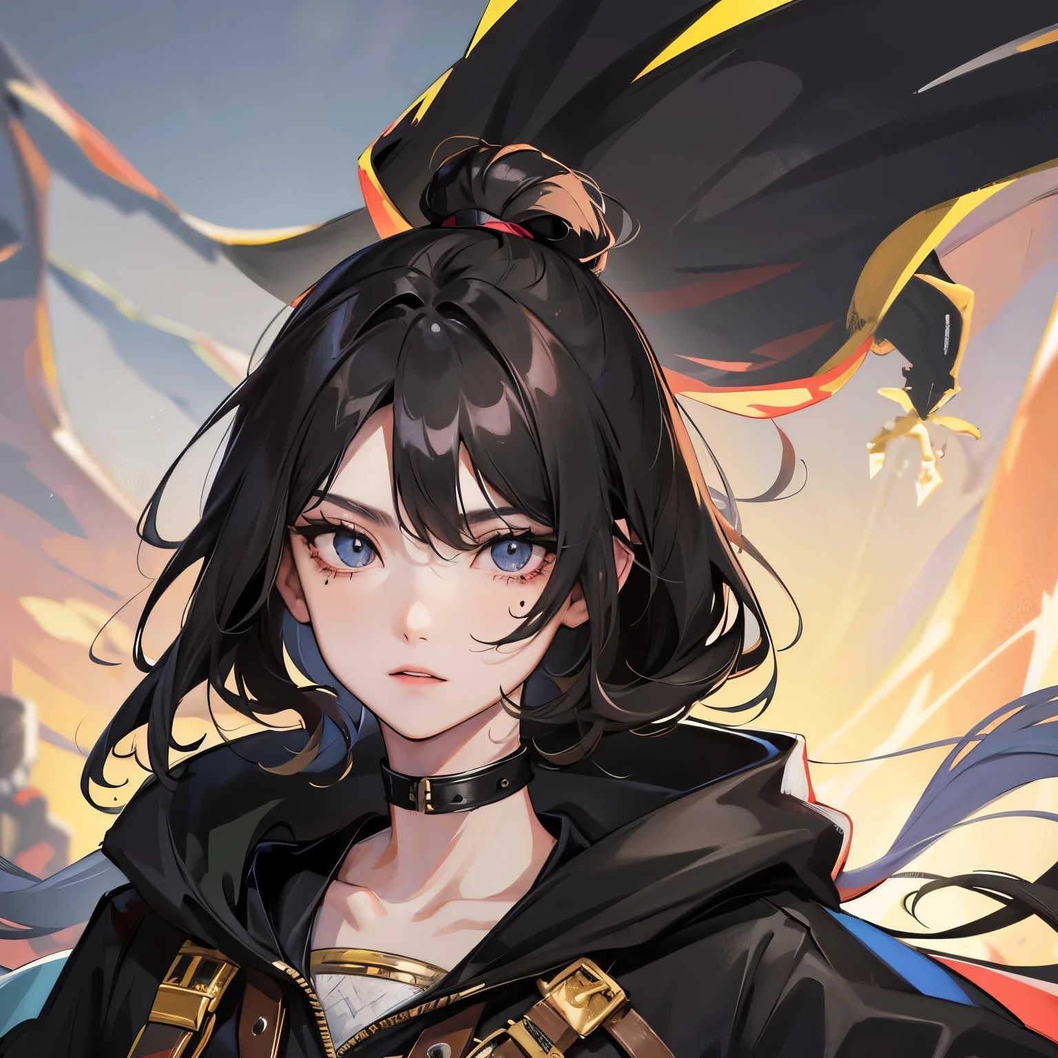 Gender unknown　male　black hair　long hair　black eye　black cloak　warrior