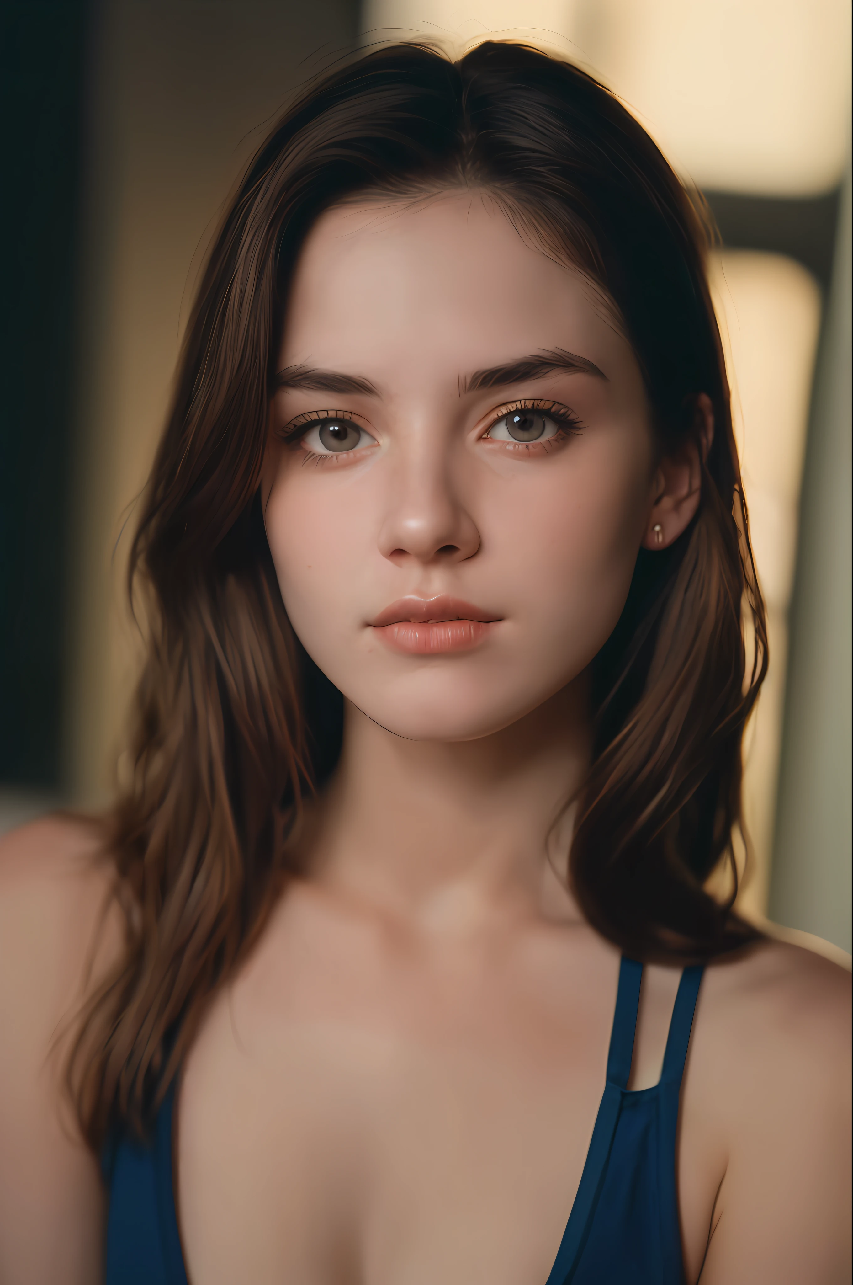 (Editorial photograph of a 21-year-old woman), (Cara muy detallada:1.4) (smile:0.7) (fondo en la oscuridad, malhumorado, estudio privado:1.3) tirar, Dirigido por: Lee Jeffries, nikon d850 |, film stock photography ,4 Kodak Portra 400 ,F1 camera.6 lentes ,colores ricos ,Hyper realistic ,textura realista, dramatic lighting , Cinestil 800,