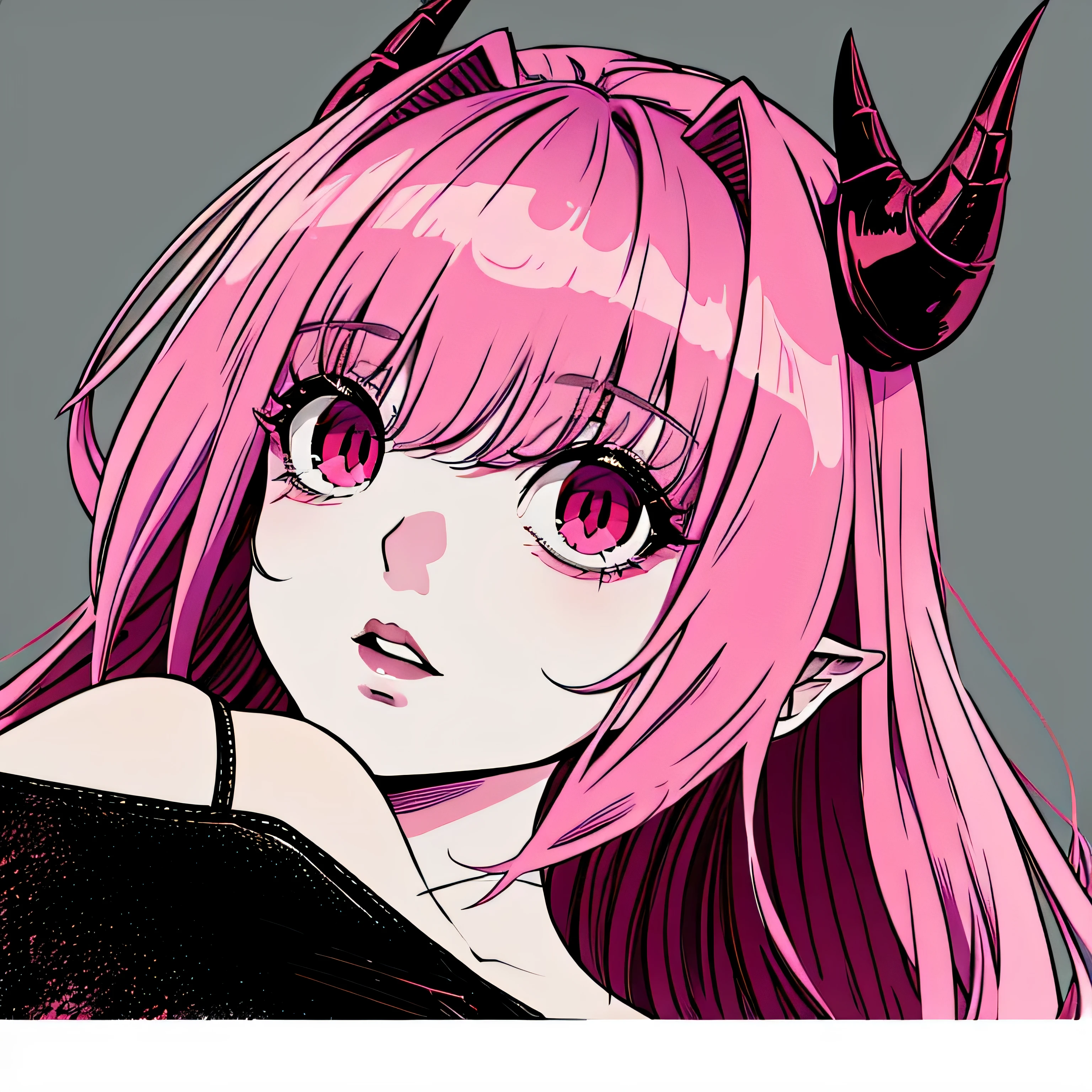 make a horror phonk portrait of a devil horned girl in rose colors