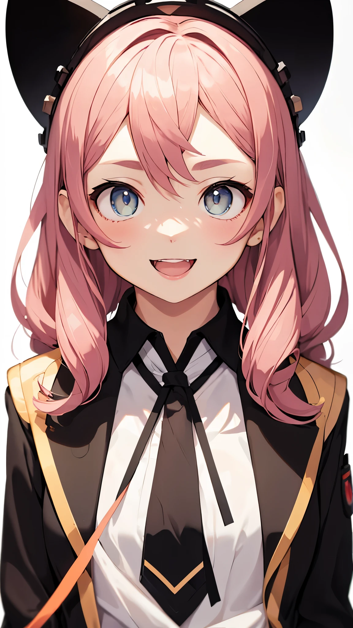 white background、Empty background、(high quality, Breathtaking),(expressive eyes, perfect face) Full body shot, 1 girl, girl smiling from the front、woman gives blowjob, solo, open your mouth wide、Stinking eyes、tsundere eyes、Era: late 20s, pink hair, , long hair, Soft wavy hair, gentle smile, Loose hair, side bangs, Looking at Viewer, People photography, A happy expression, school uniform,uniform、 It&#39;s elegant, middle age, Height 5"6,