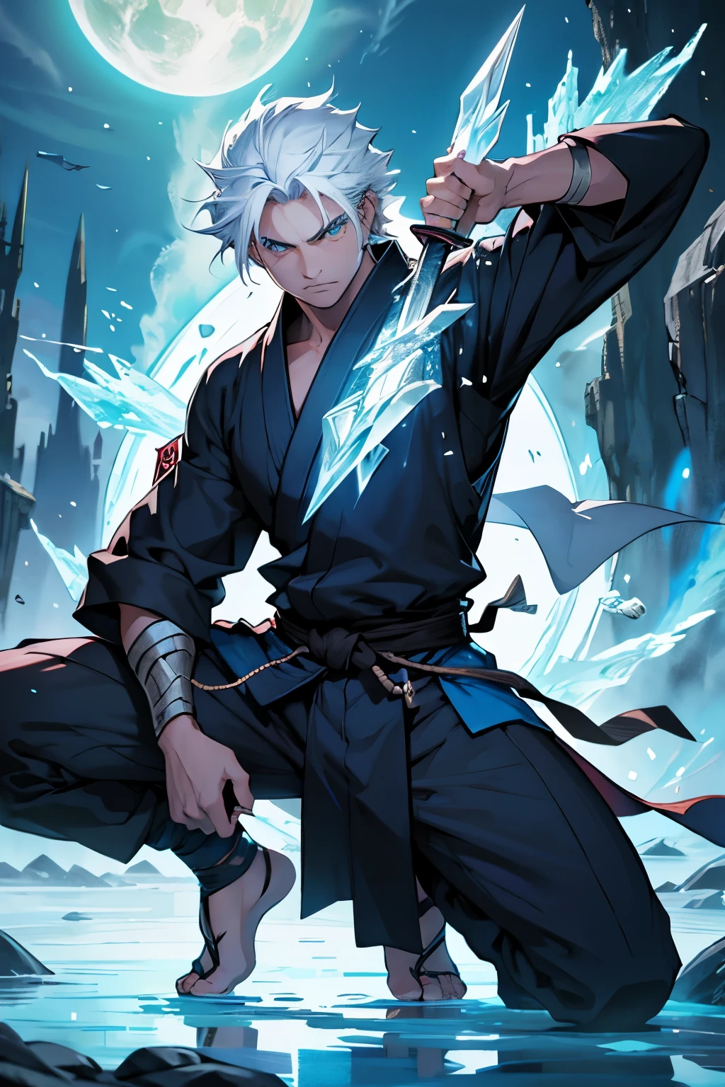 Jujutsu Sorcerer, Male, 20 years old, ice powers, two swords of ice