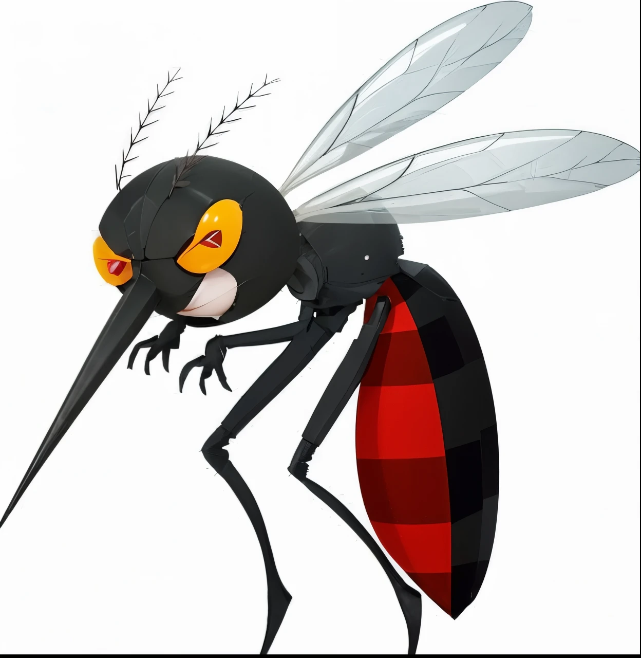 Female dengue mosquito, with very obvious false eyelashes, de vestido rosa e maquiagem bem evidente.