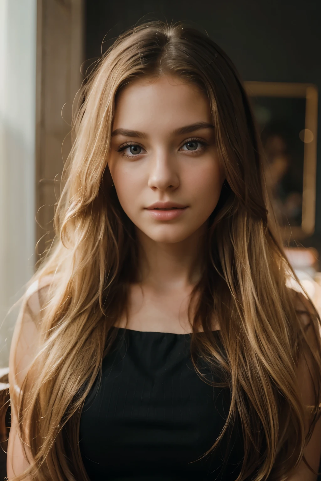 Beautiful young girl, beautiful face, long hair, aesthetically pleasing, beautiful, realistic, professional photo, high resolution, high detail, blonde, full-length photo portrait, aesthetic photo