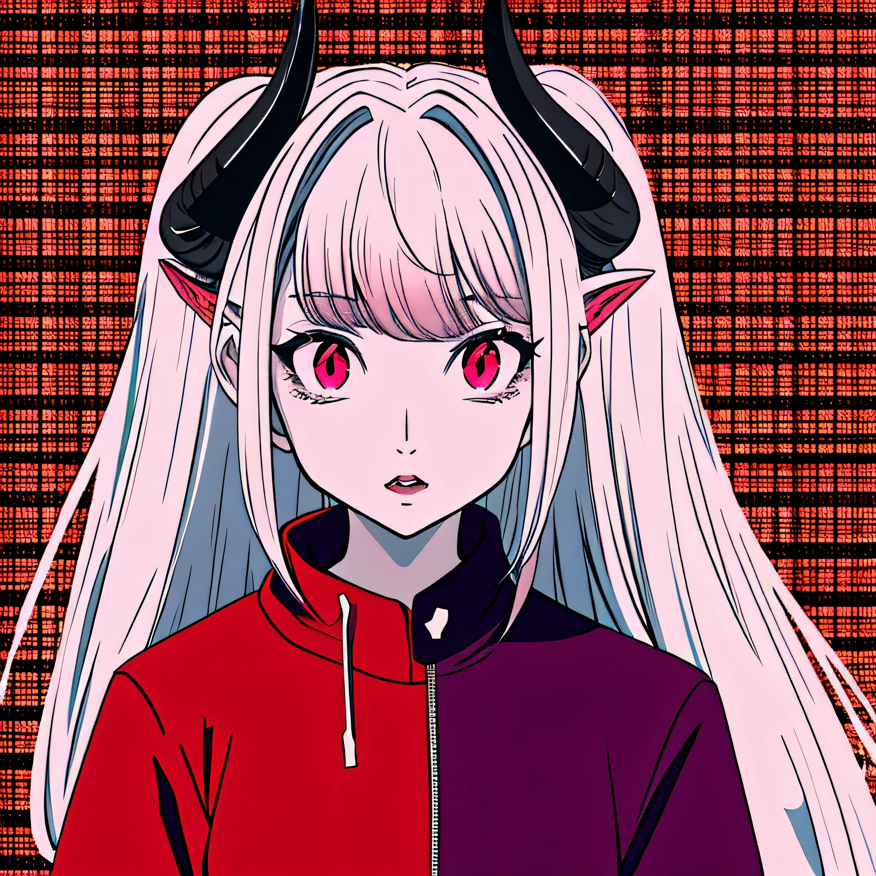 make a horror phonk portrait of a devil horned girl in rose colors