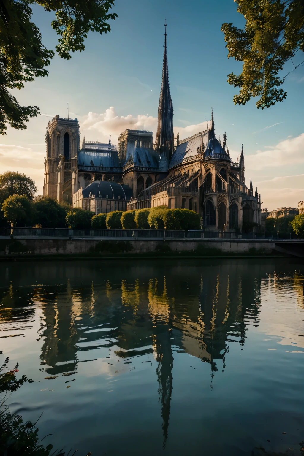 Full Hd, Gothic cathedral, paris, france, forest, lake, notre dame, photo, realistic, colours, Christian